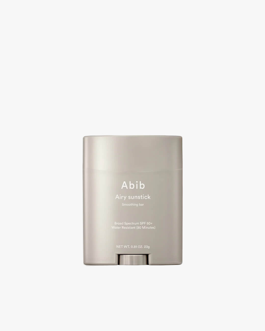 Abib Airy Sunstick Smoothing Bar. Broad Spectrum SPF 50+ Water Resistant (80 Minutes) in 0.81 oz (23g) stick packaging.