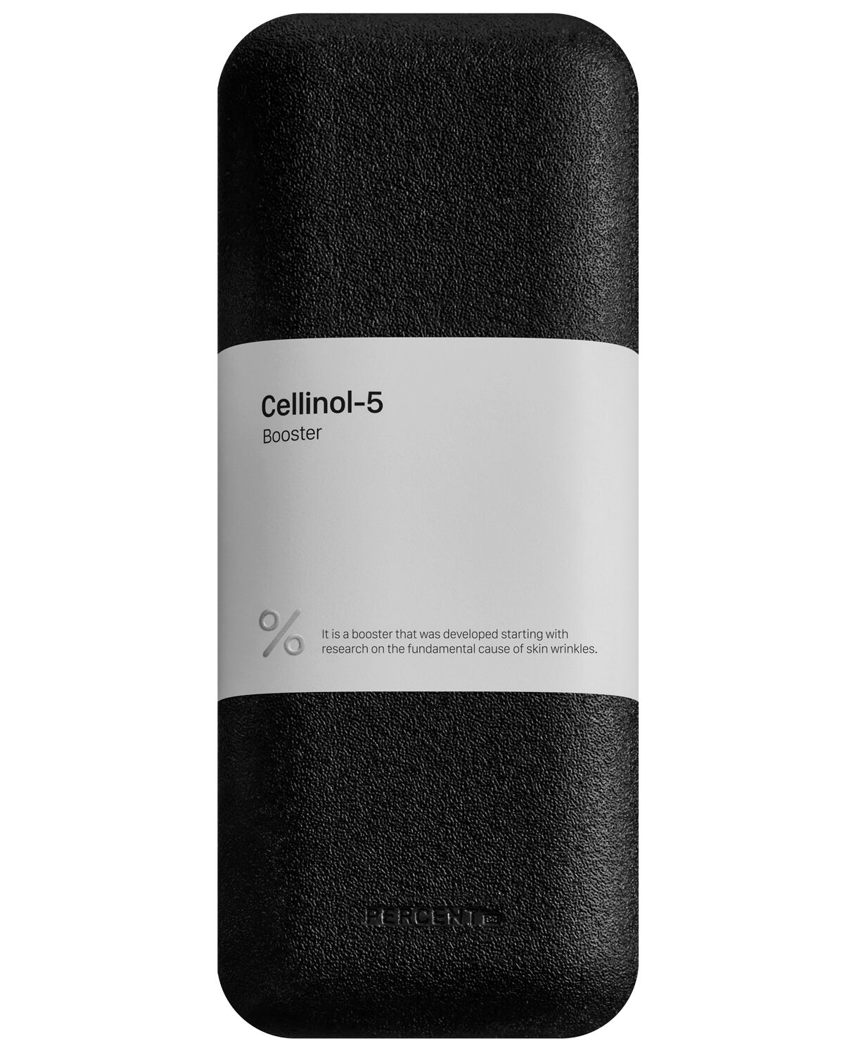 The front of the black, textured, rectangular outer packaging for the Cellinol-5 Booster Essence, with a white label band displaying the product name and description.