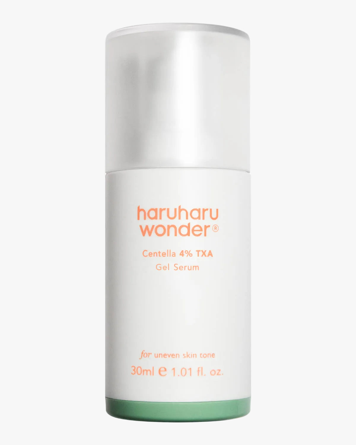 Haruharu Wonder Centella 4% TXA Gel Serum bottle for uneven skin tone in 30ml size.