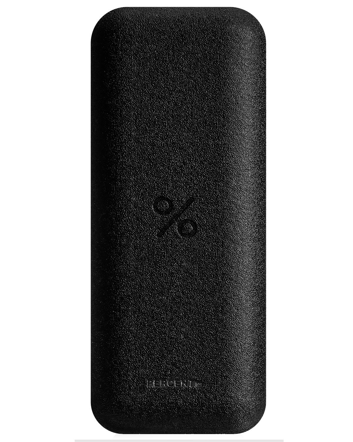 The back of the Percent Science Dexynol-16.3 Booster Essence's rectangular black outer packaging, which has a textured finish and an embossed percent (%) logo in the center.