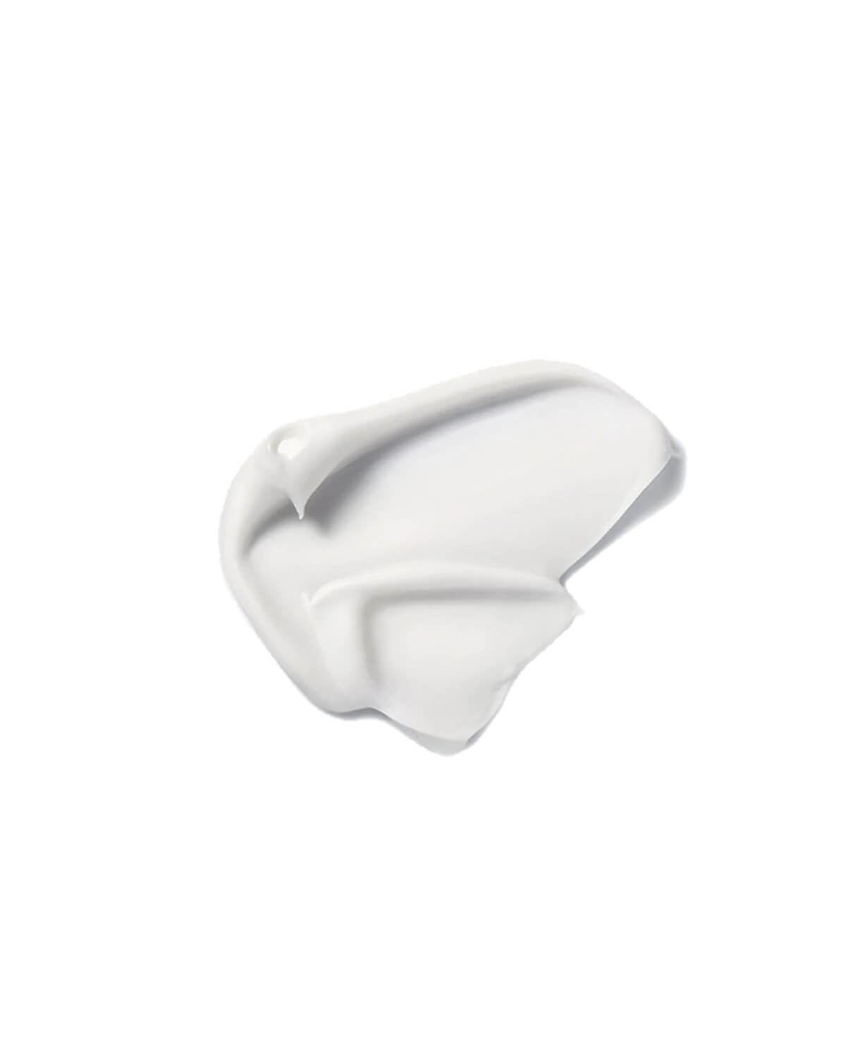 An isolated, clean studio shot of a thick, curved, white cream swatch with a smooth, glossy texture, set against a pure white background.