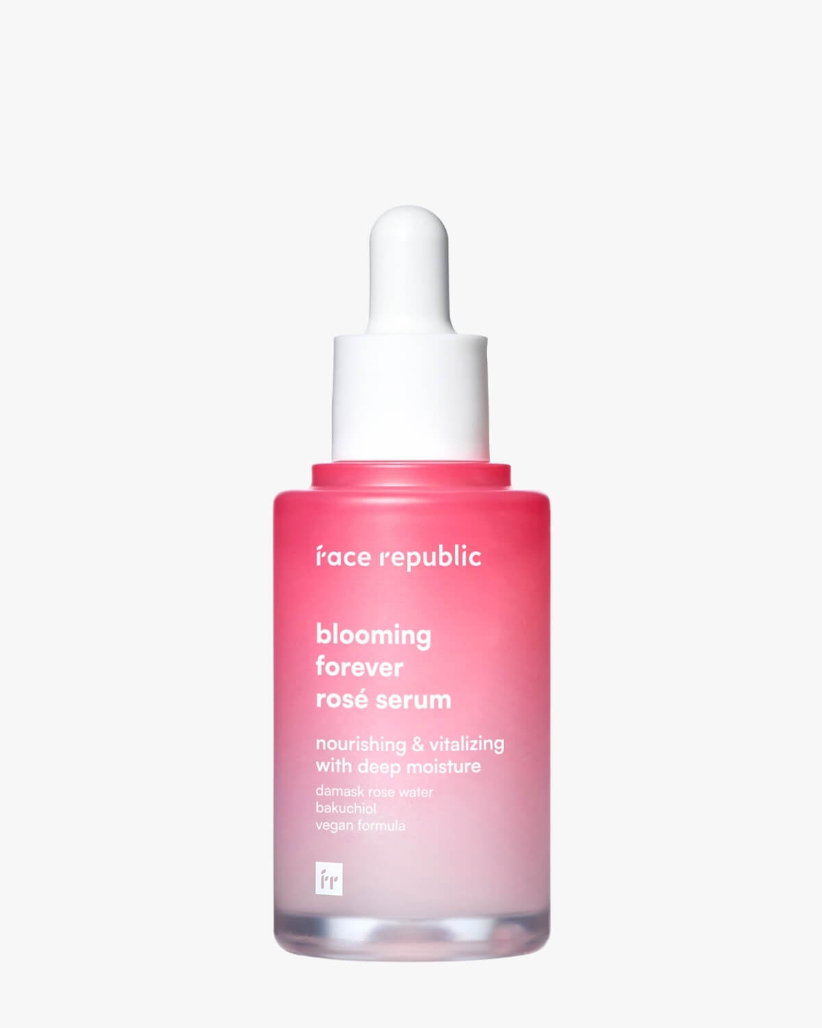 Front view of Face Republic Blooming Forever Rosé Serum bottle with dropper.