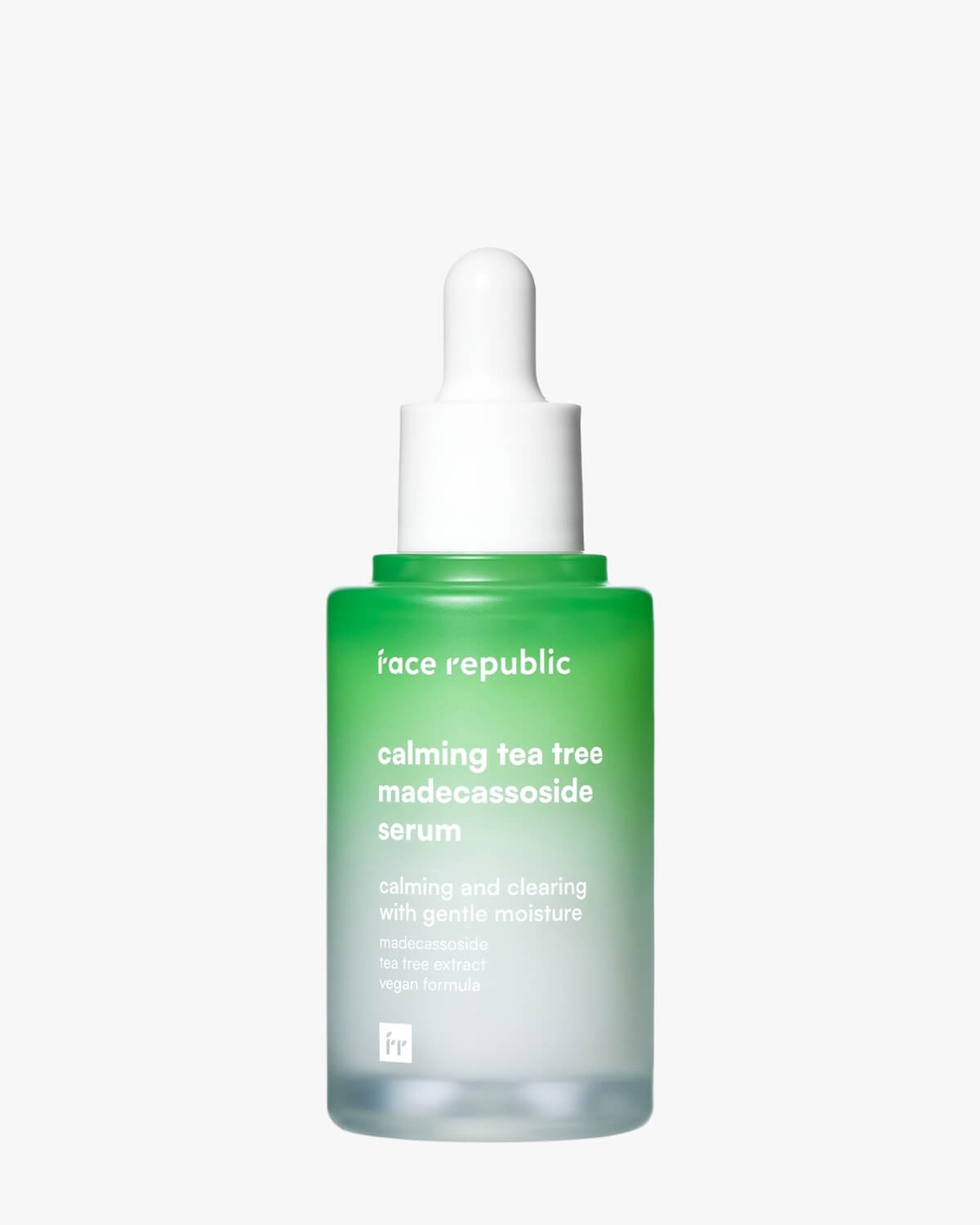 Face Republic Calming Tea Tree Madecassoside Serum 45ml bottle with dropper.