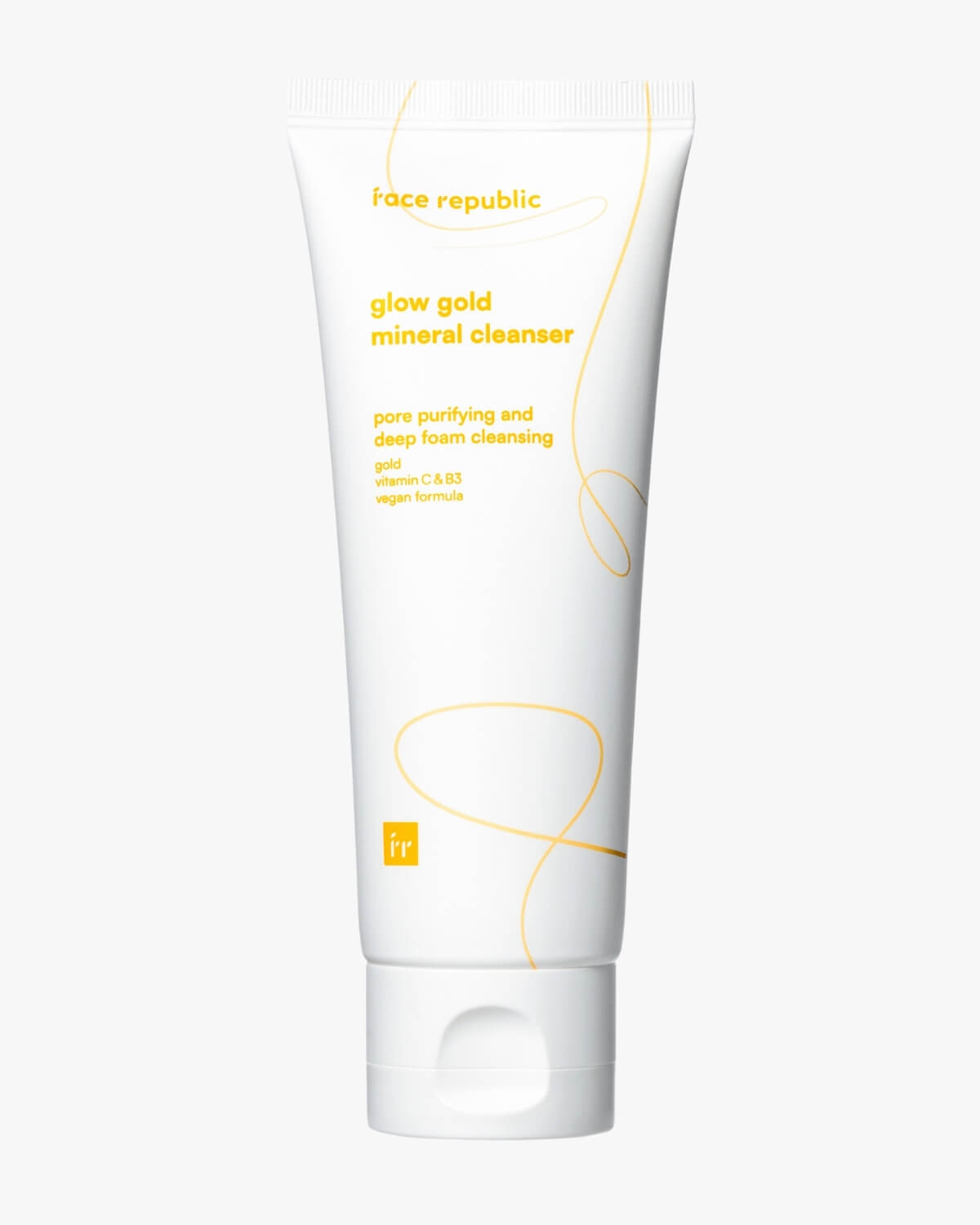 Front view of the Face Republic Glow Gold Mineral Cleanser 100ml tube on a plain white background.