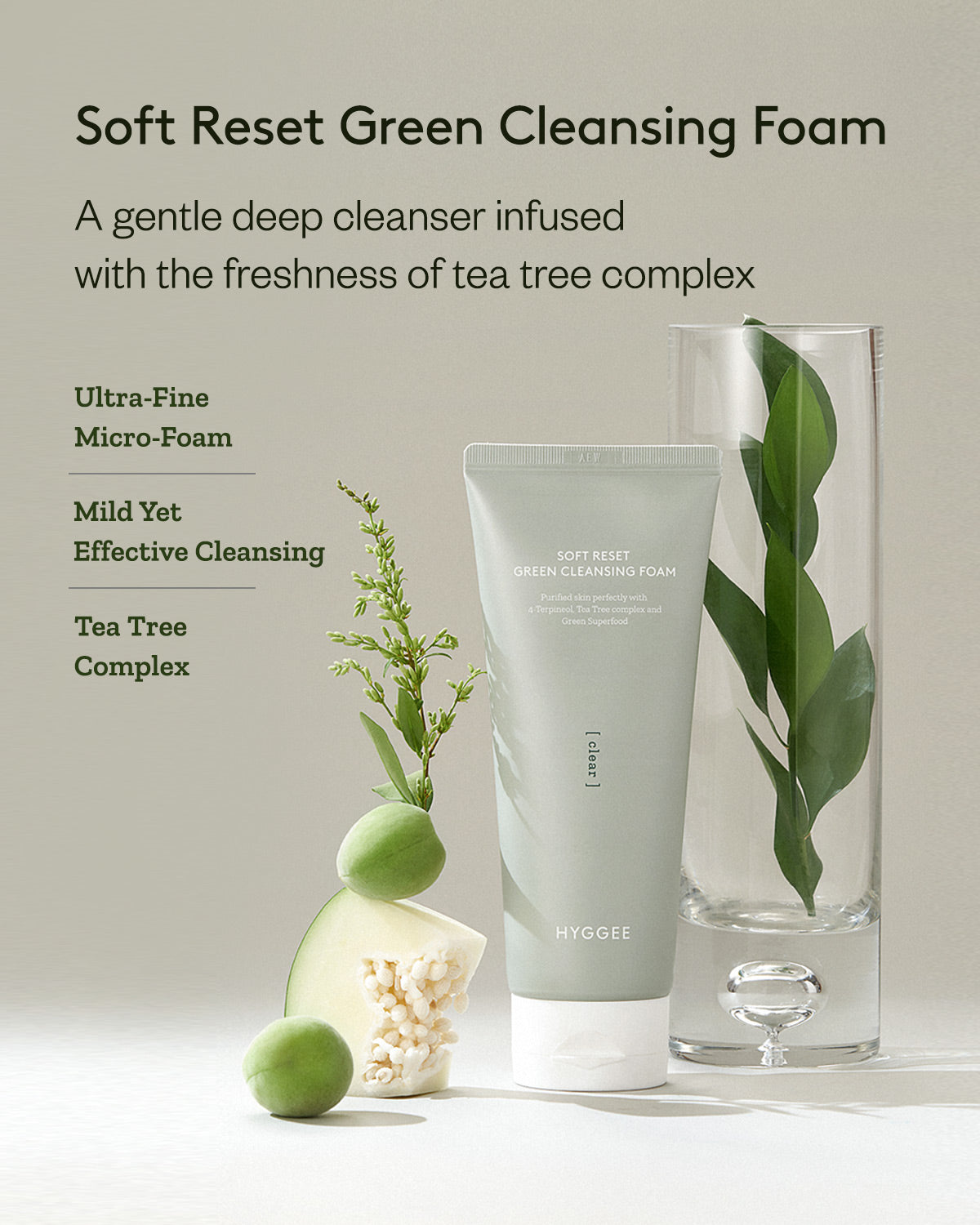 Hyggee Soft Reset Green Cleansing Foam_Gentle and Refreshing Cleansing Foam with Green Superfoods and Tea Tree