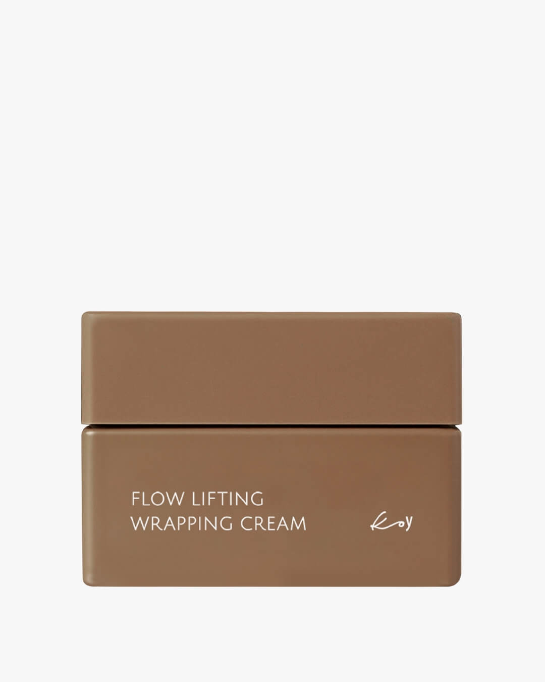 Brown jar of Koy Flow Lifting Wrapping Cream, an anti-aging and skin firming moisturizer.