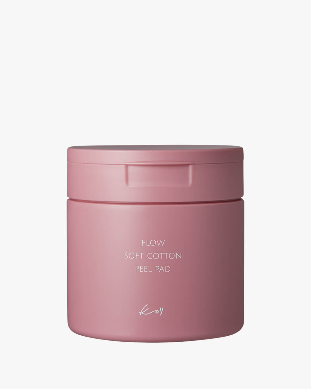 Pink jar of Koy Flow Soft Cotton Peel Pad, an exfoliating and hydrating Korean skincare product.