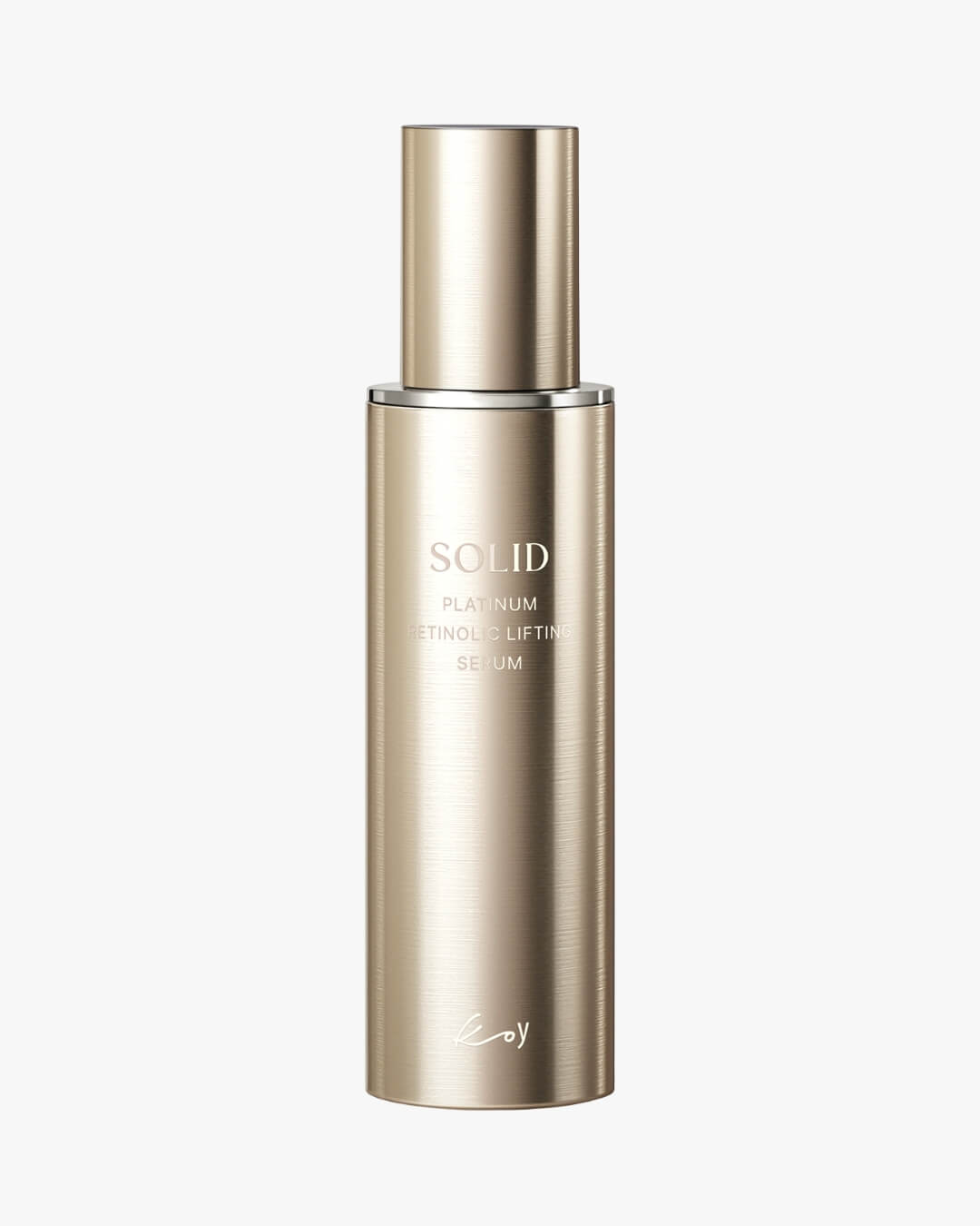 Koy Solid Platinum Retinolic Lifting Serum in an elegant gold pump bottle for anti-aging skincare.