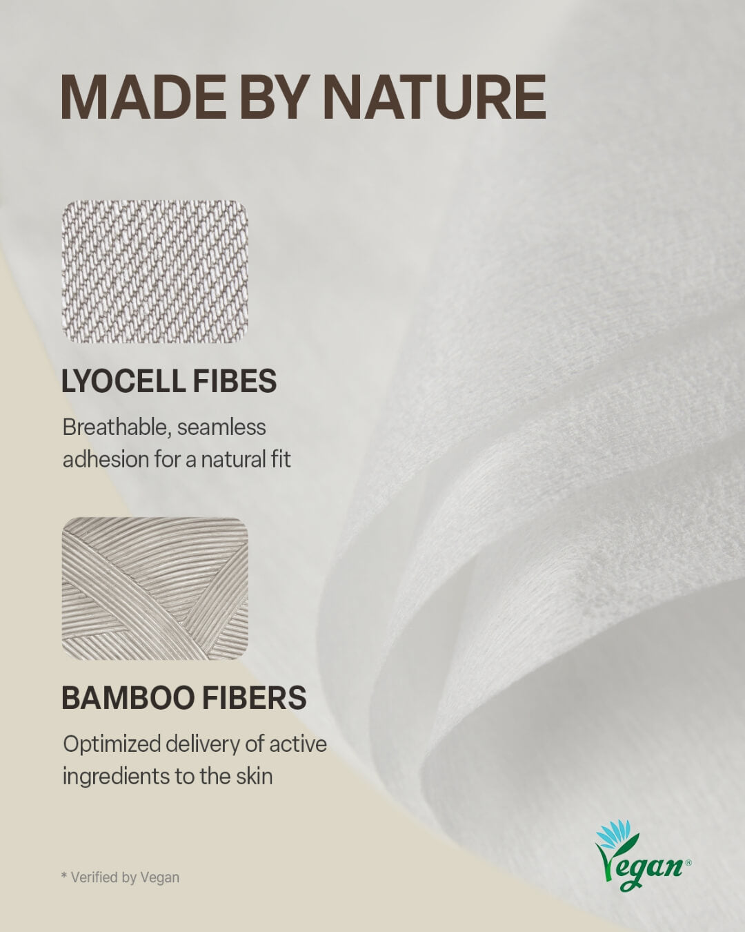 Vegan sheet mask made with eco-friendly lyocell and bamboo fibers for Koy Solid Volume Ampoule Mask.
