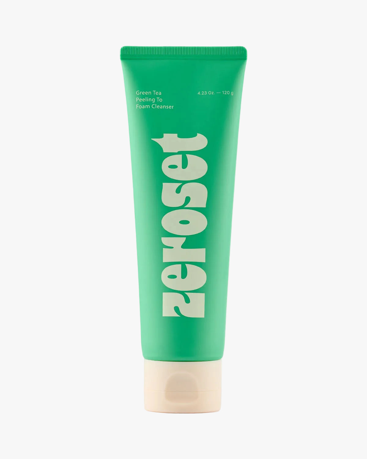 Front view of Zeroset Green Tea Peeling to Foam Cleanser 120g tube on a clean white background.
