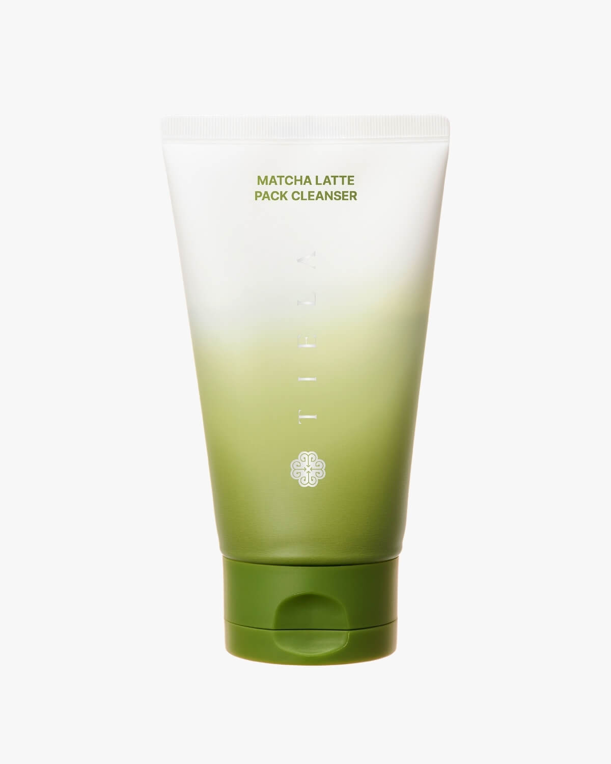 Front view of Tiela Matcha Latte Pack Cleanser in a green and white squeeze tube packaging.