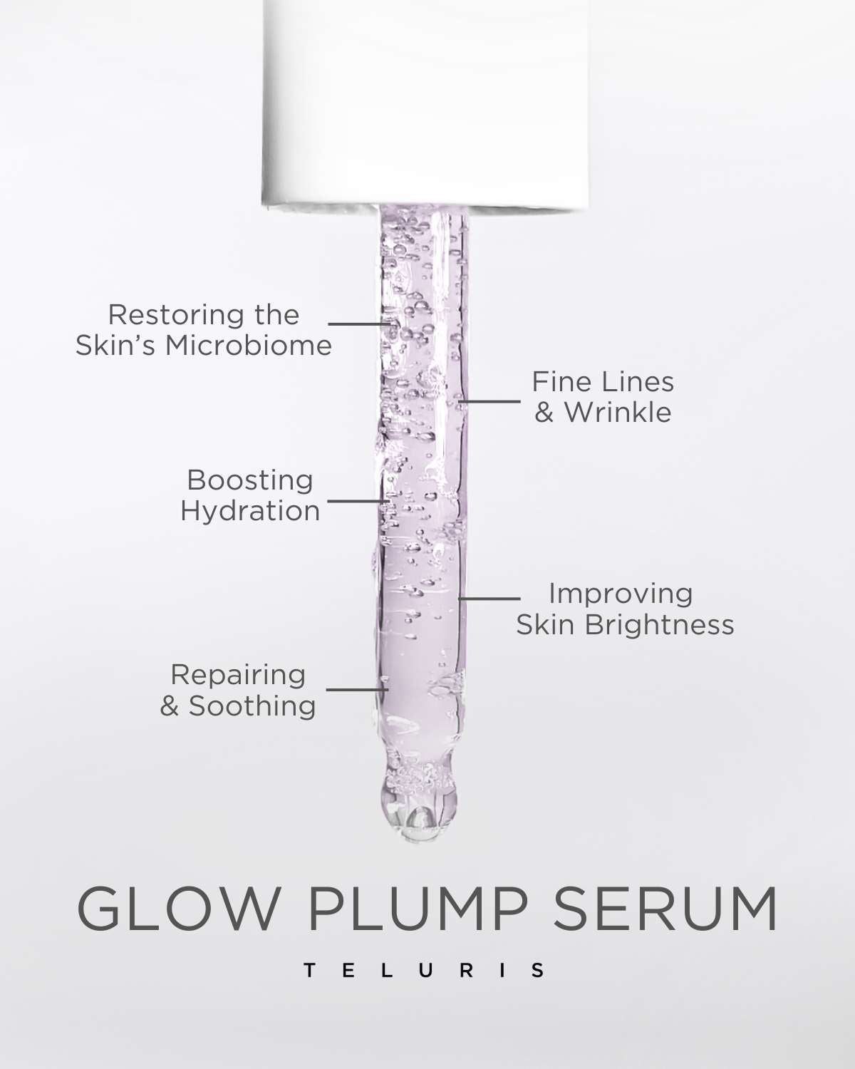 Close-up of Teluris pink serum being applied to skin to restore microbiome and improve elasticity.