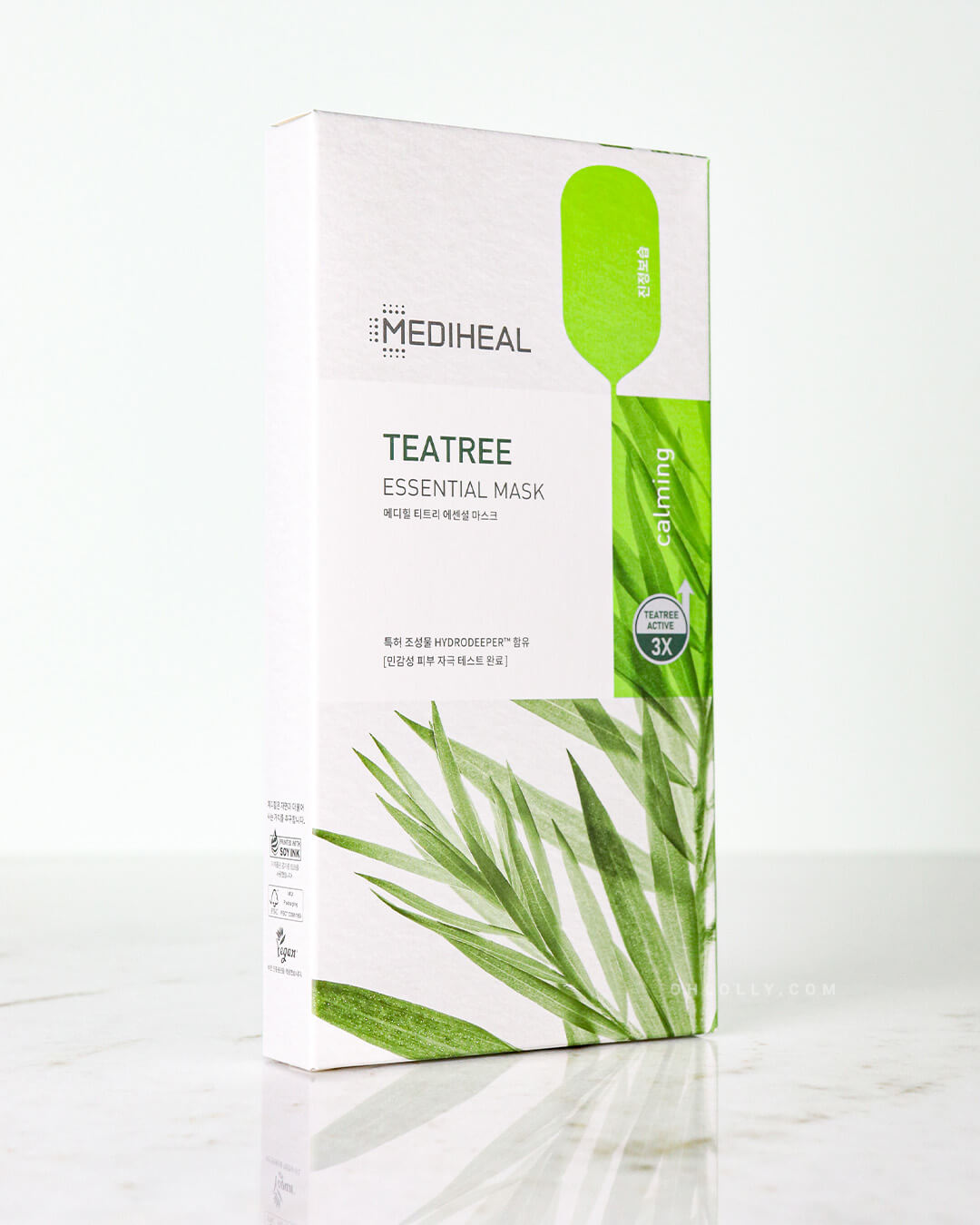 Mediheal Tea Tree Essential Mask_Intensive Calming & Clarifying Mask, product box packaging on a white background