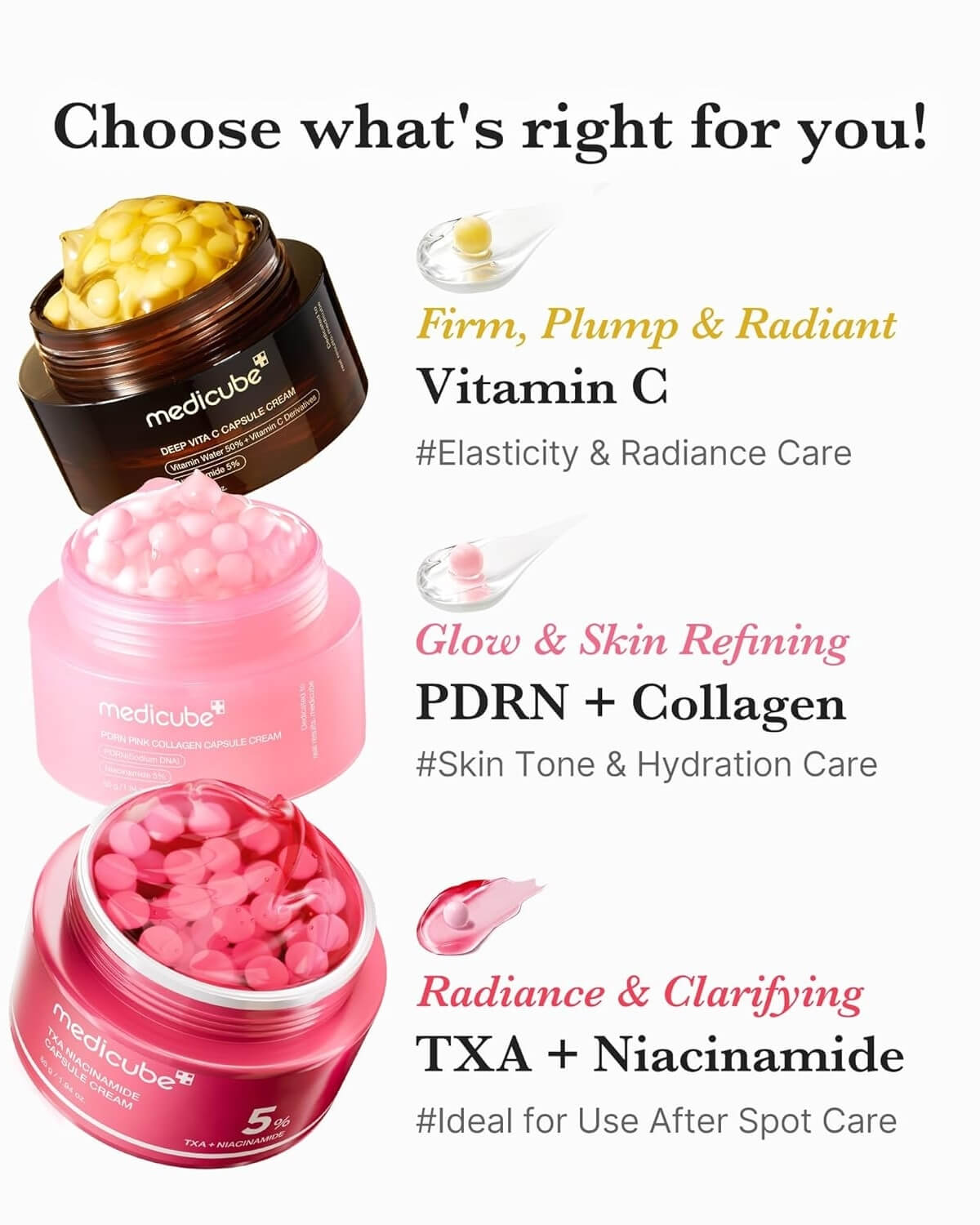 Medicube PDRN Pink Collagen Capsule Cream, infographic which product to choose what's right for you