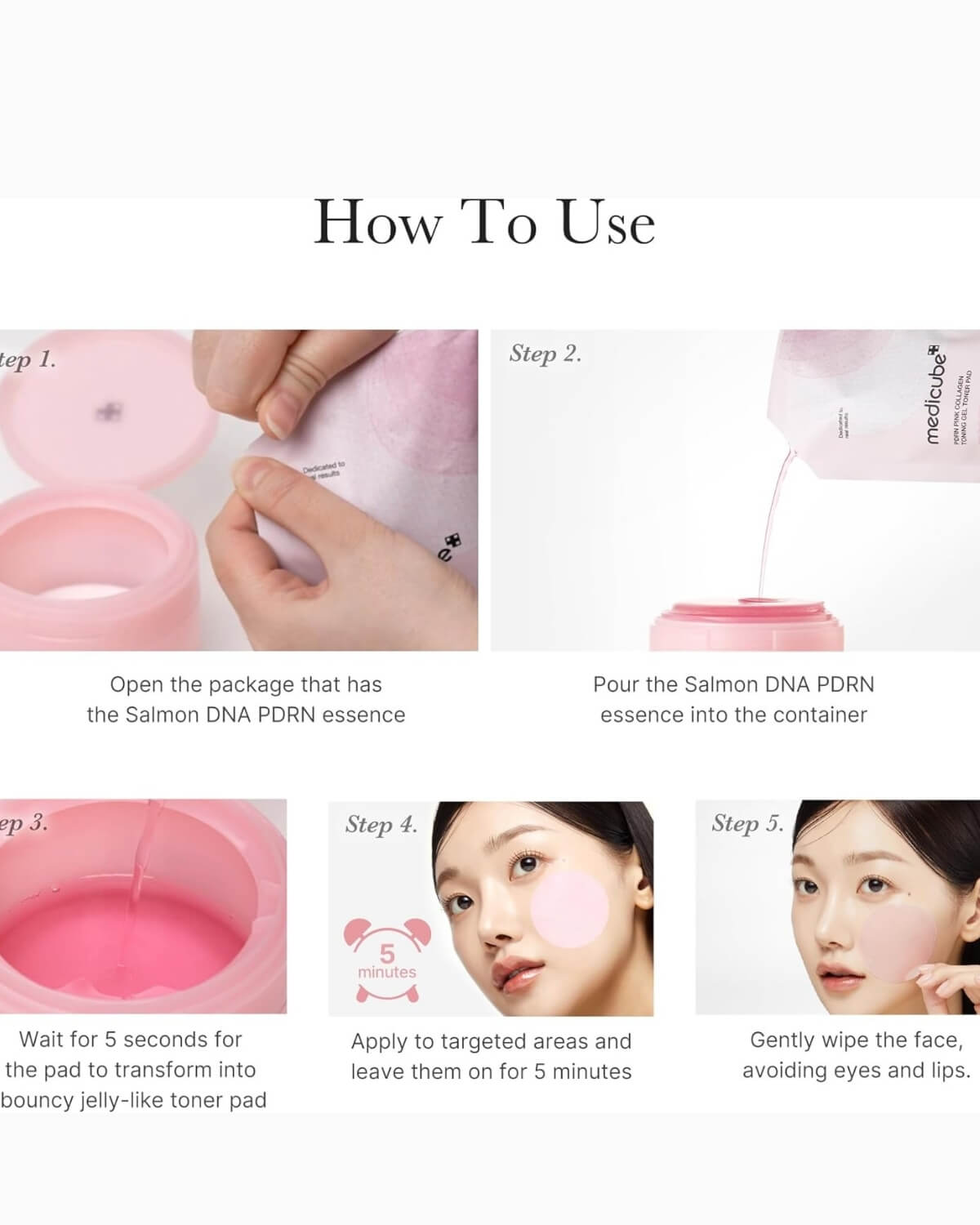 Medicube PDRN Pink Collagen Toning Gel Toner Pad, infographic - how to use