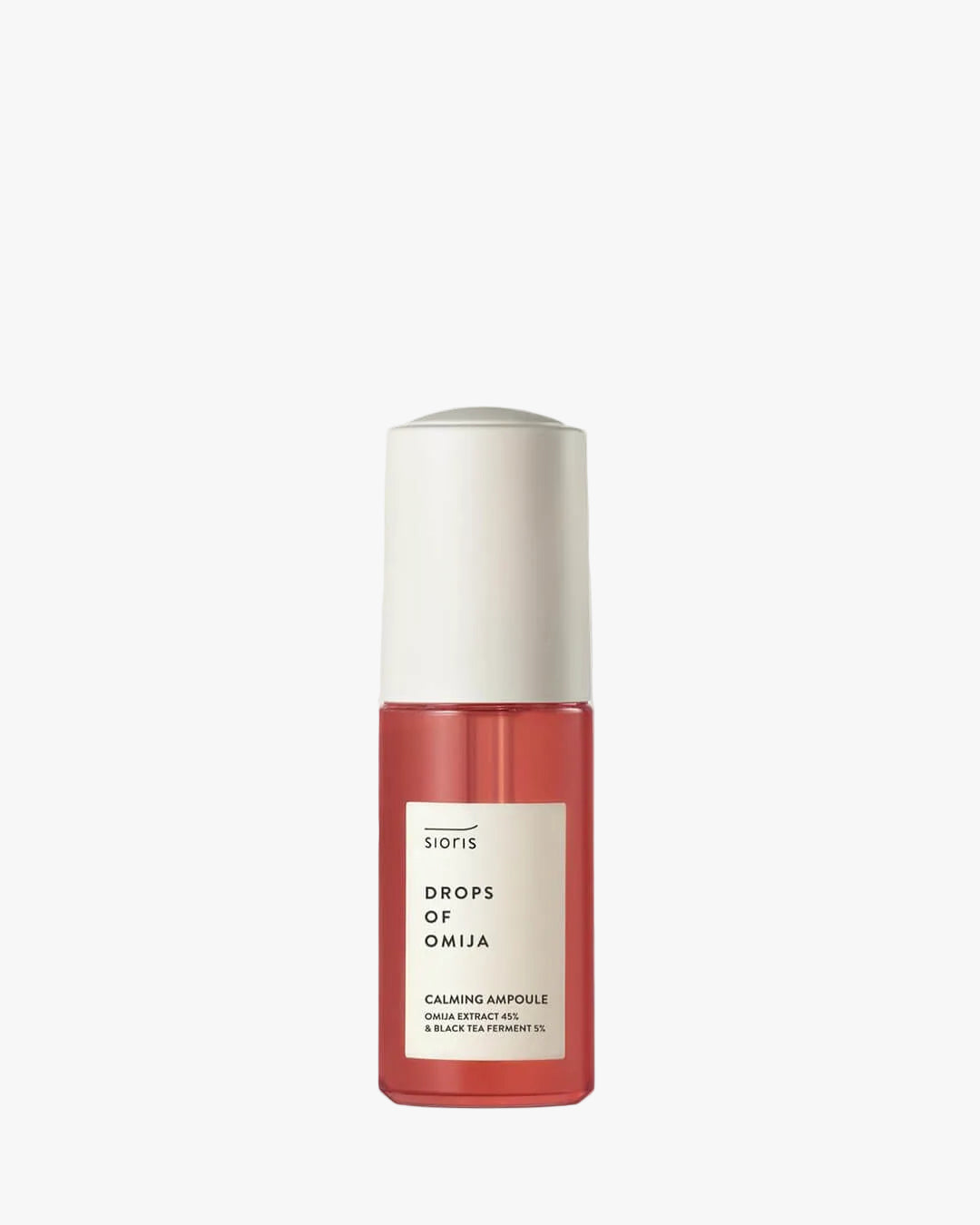 Sioris Drops of Omija Calming Ampoule bottle with organic omija berry extract on white background