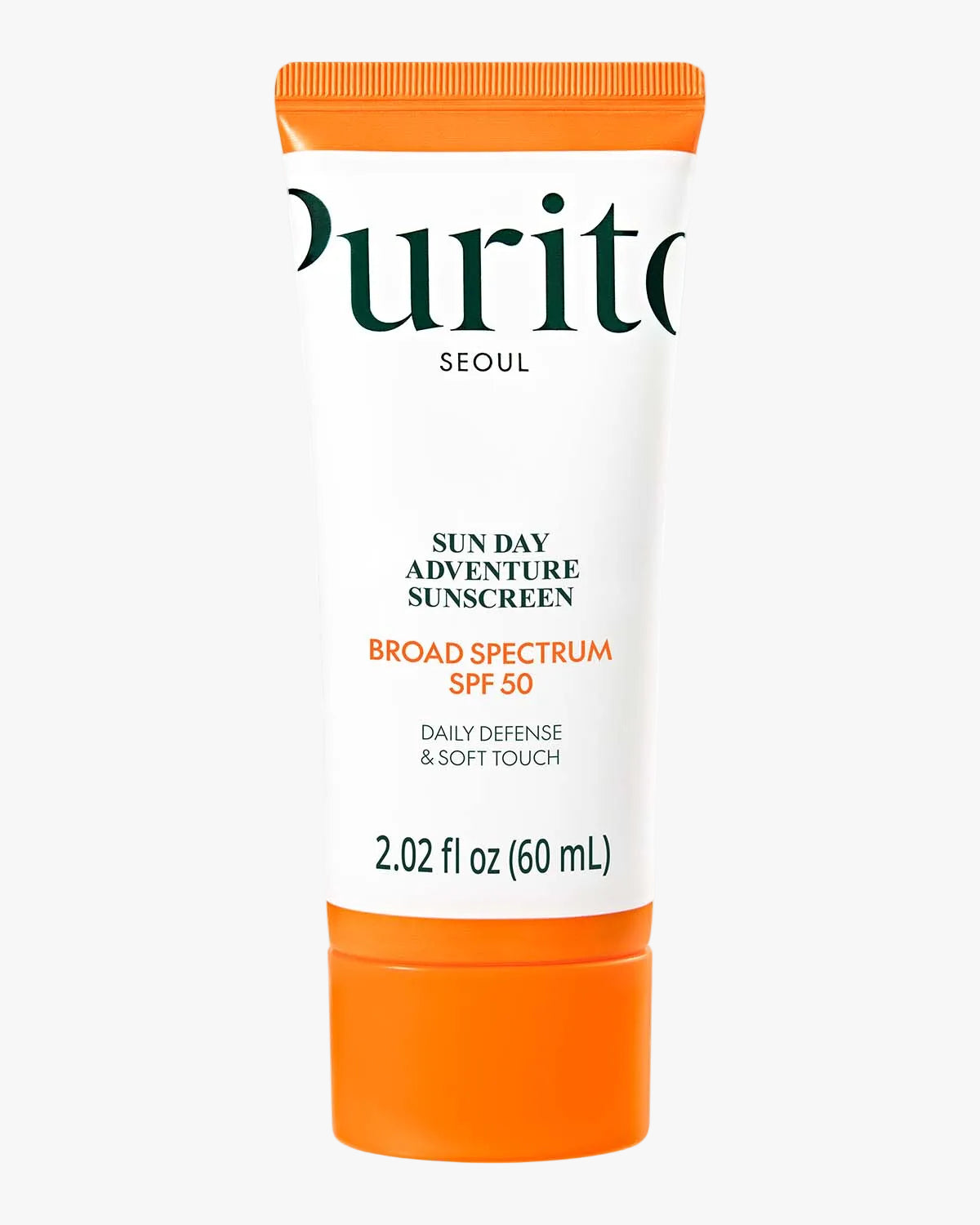 Purito Seoul Sun Day Adventure Sunscreen SPF 50 in a white tube with an orange cap.