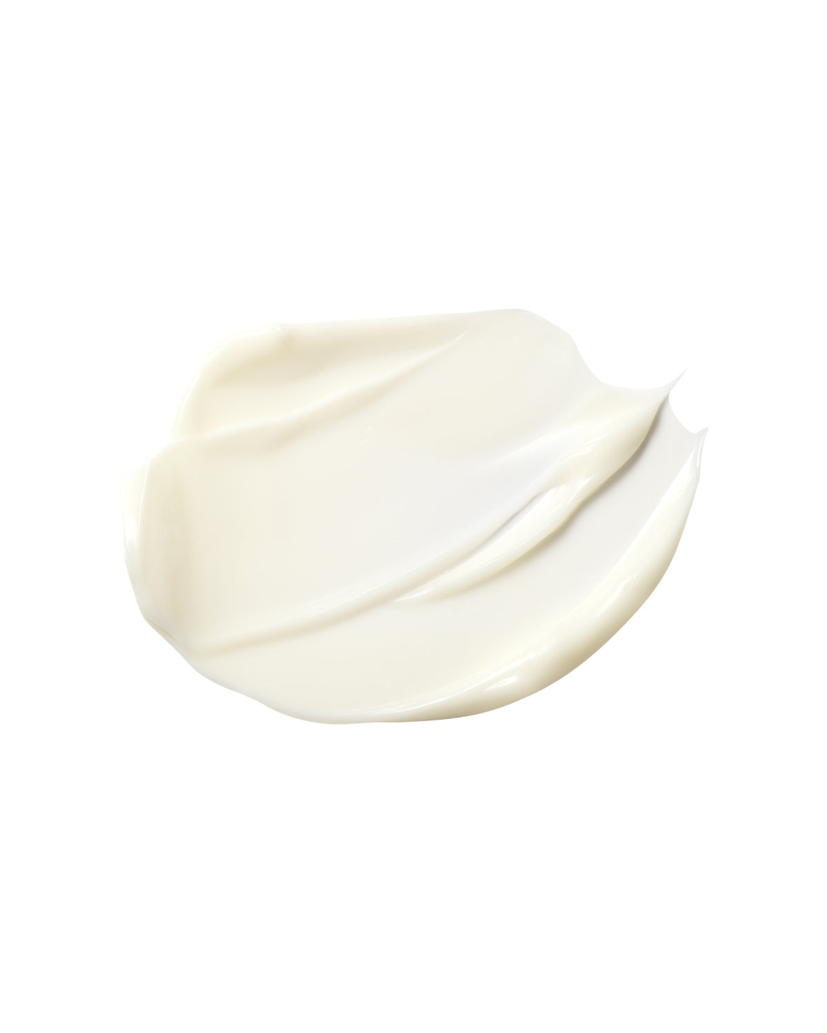 A large, textured smear of thick white cream with soft peaks against a white background.