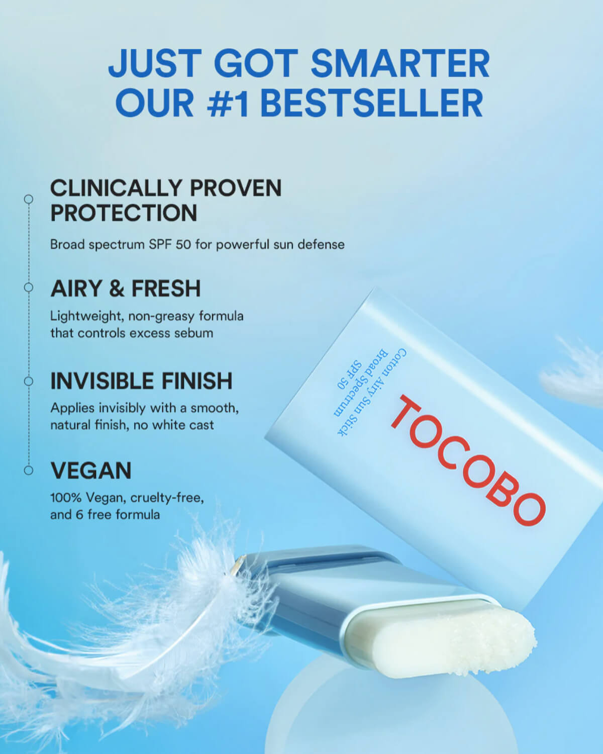 Tocobo Cotton Airy Sun Stick_Weightless Sunscreen Stick for On-the-go Reapplication