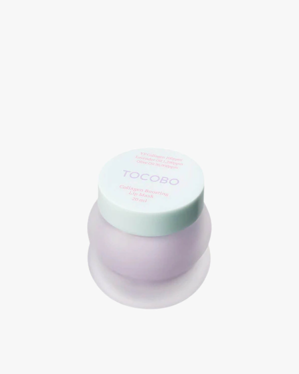 TOCOBO Collagen Boosting Lip Mask in a frosted purple 20ml jar with a pale blue lid.