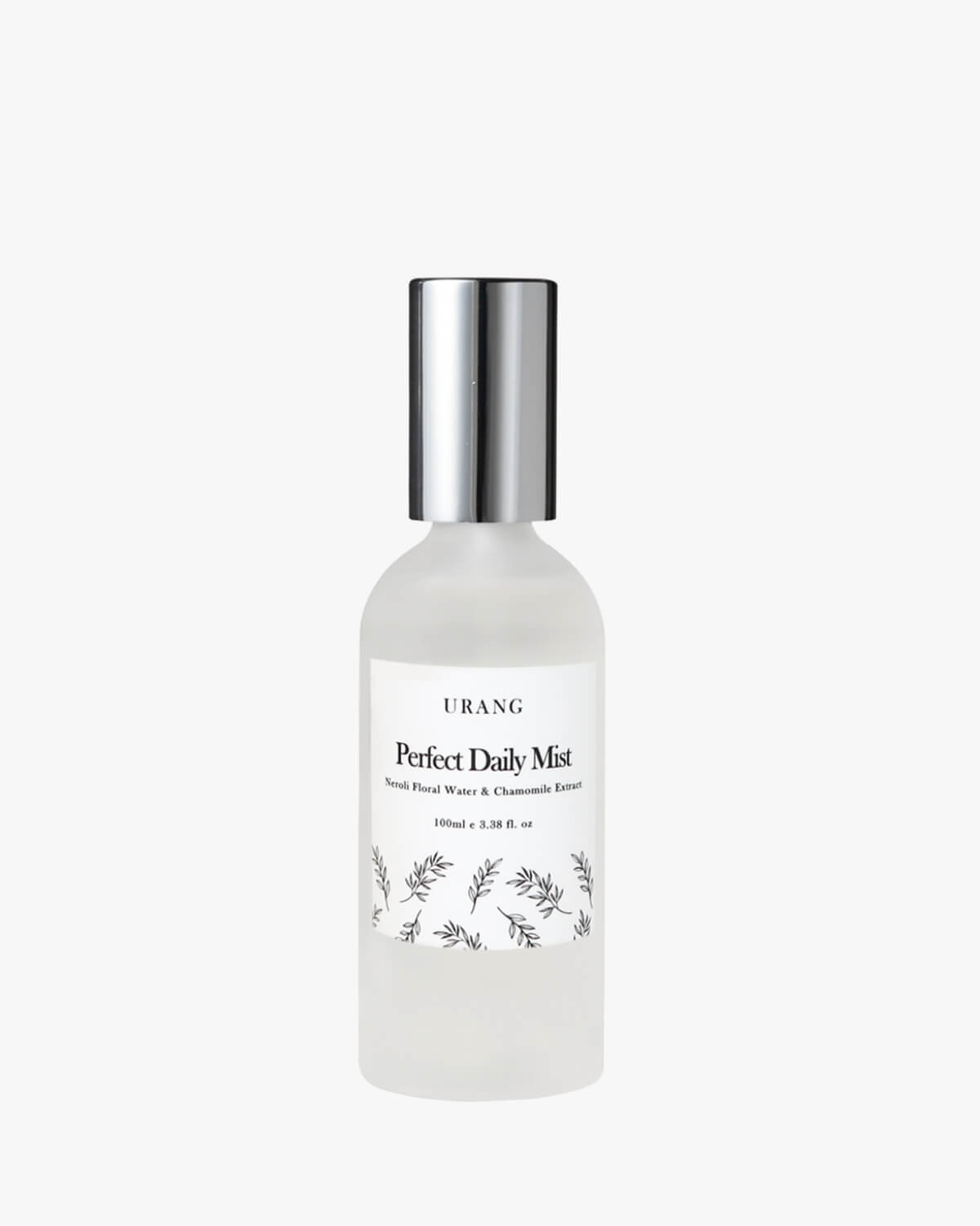 URANG Perfect Daily Mist with Neroli Floral Water and Chamomile Extract in a frosted glass spray bottle with a silver cap on a white background.