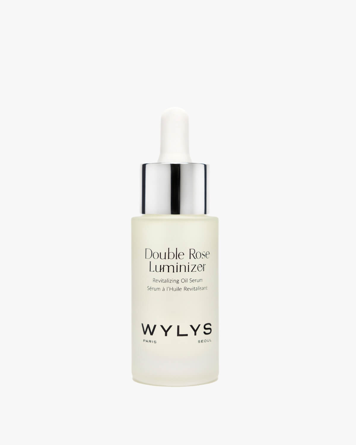 WYLYS Double Rose Luminizer Revitalizing Oil Serum in a glass dropper bottle on a white background.