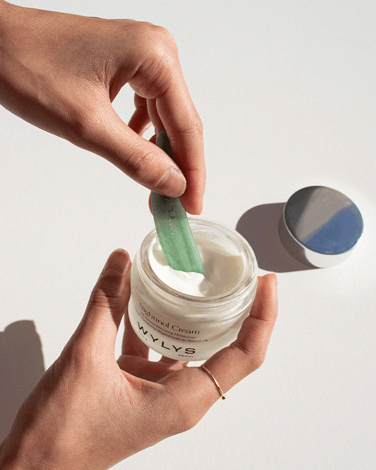 WYLYS The NIghtly Nourish Set Nightinol Cream with Jade Spatula Facial Tool Demo Scooping Luxury Overnight renewing cream When You Love Your Skin Cream Made in France