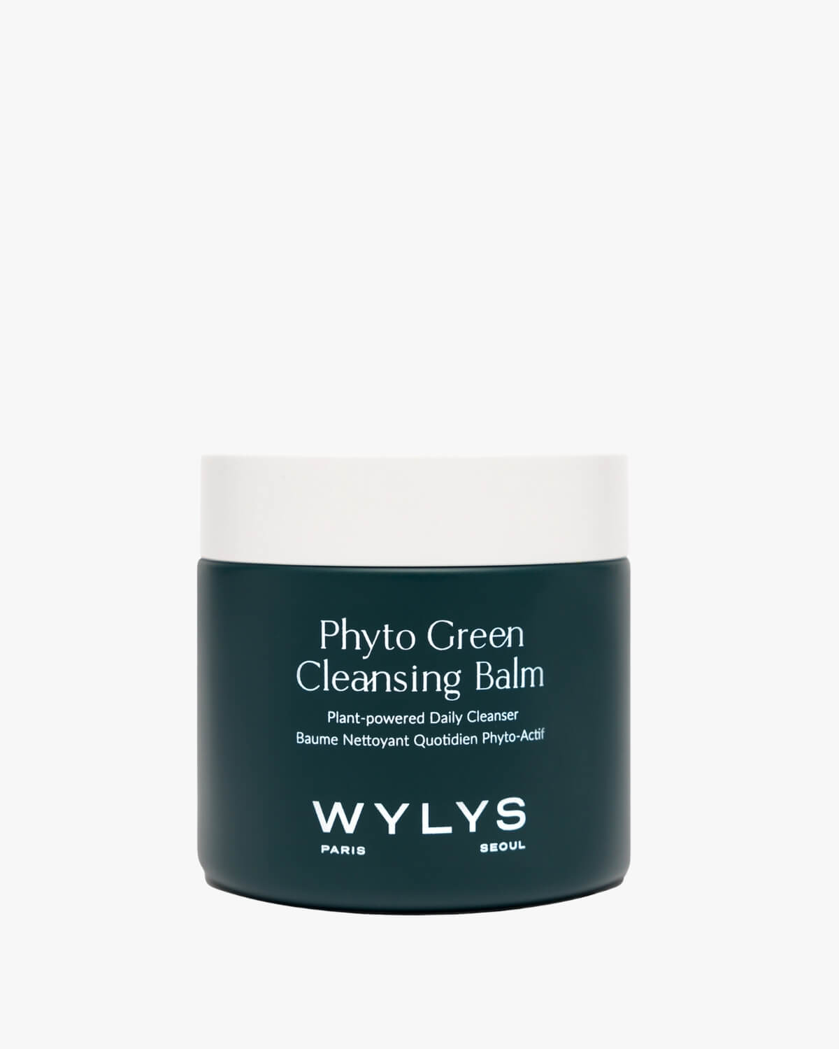 WYLYS Phyto Green Cleansing Balm plant-powered daily cleanser in a dark teal jar on a white background.