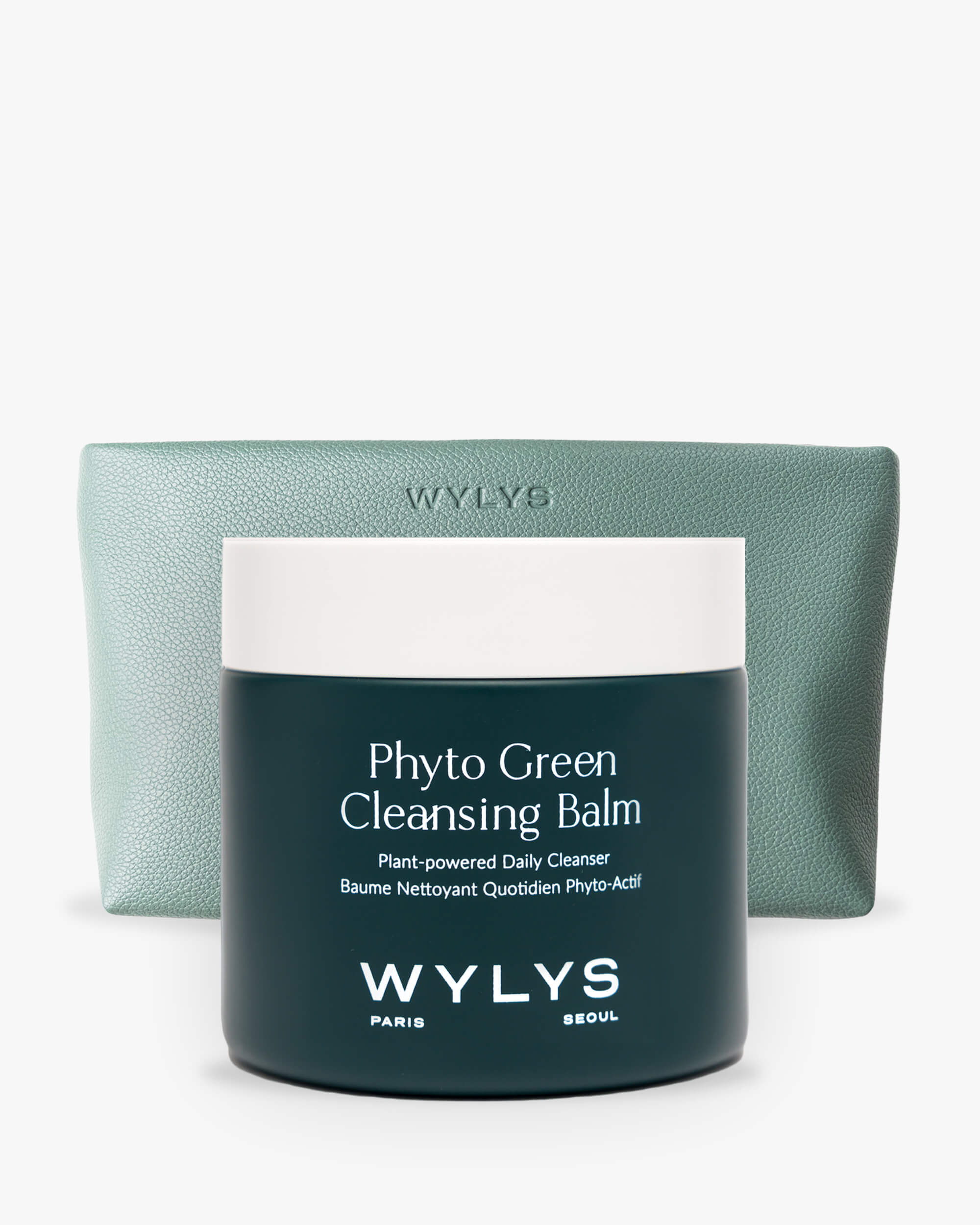 WYLYS Phyto Green Cleansing Balm & Sage Verte Makeup Bag Products over white background