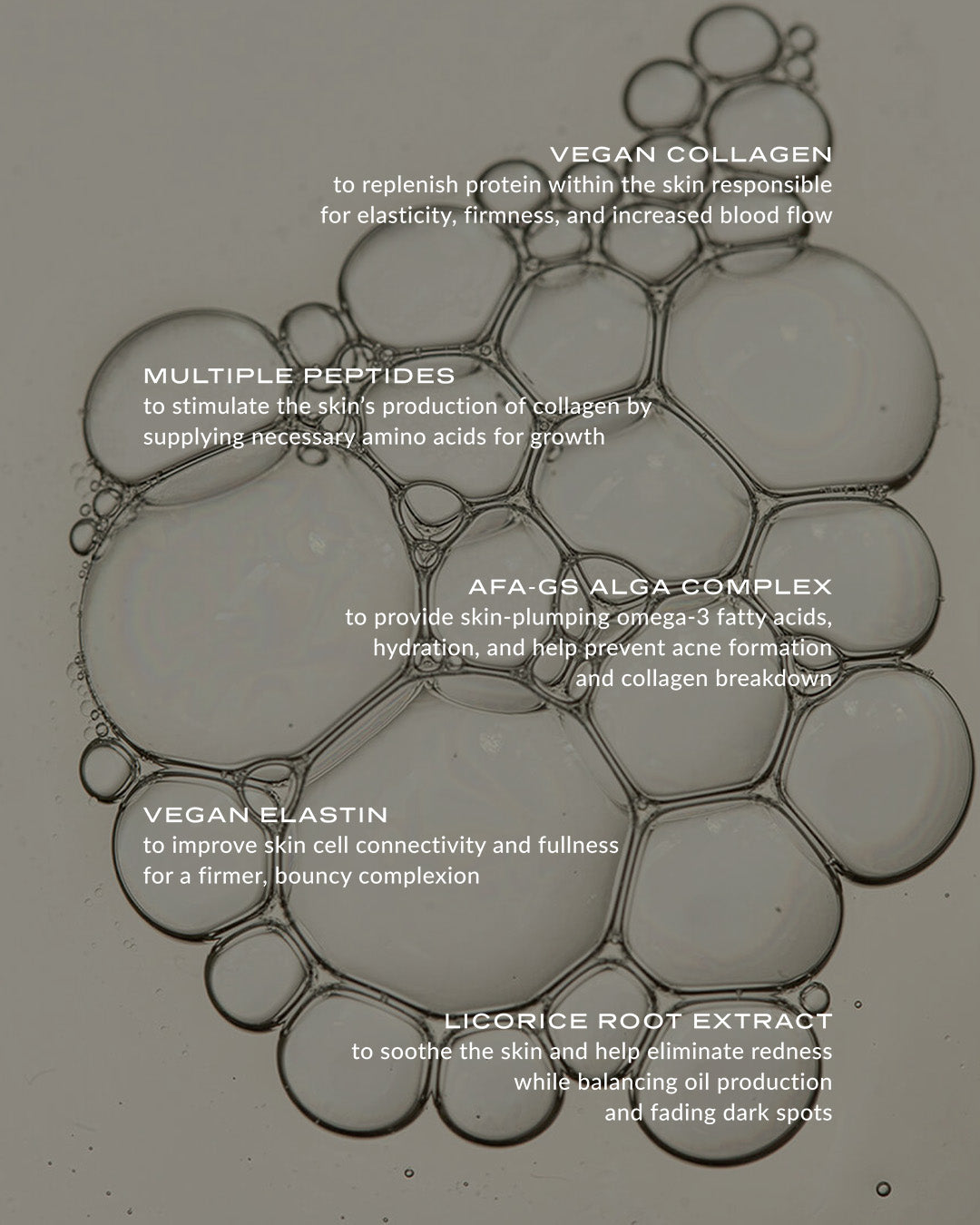 WYLYS Liquid V-Lift Peptide Antioxidant One Step Lightweight Serum Made in France Lifting Firming Anti-aging, Peptide-infused lifting serum with AFA-GS Alga Complex to firm, hydrate, and smooth fine lines for youthful skin. Key ingredients explained over texture closeup