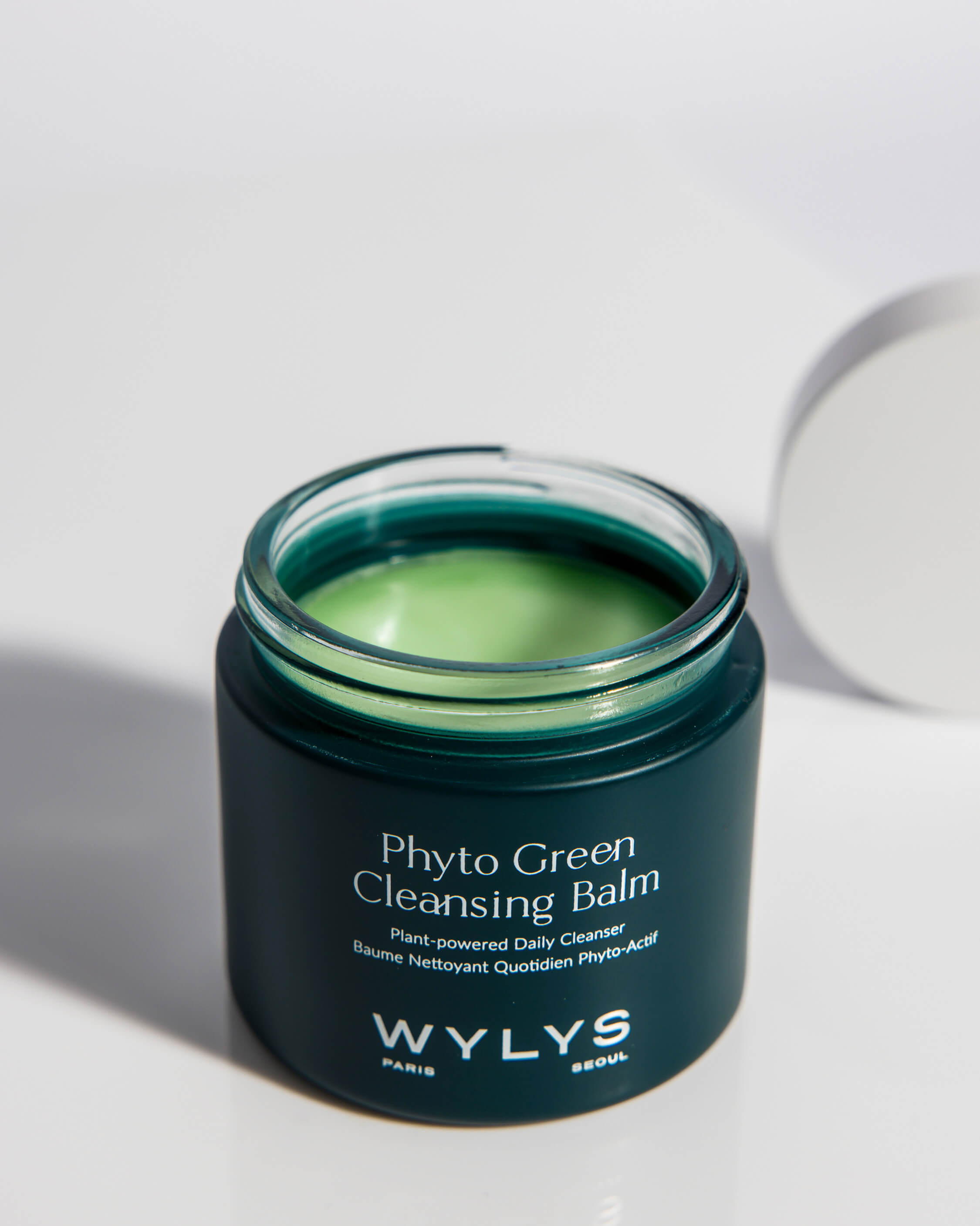 WYLYS Phyto Green Cleansing Balm Plant Powered Oil-based Daily Cleansing Balm All Natural Fresh First Cleanser All Skin Types. Hero. Open jar.