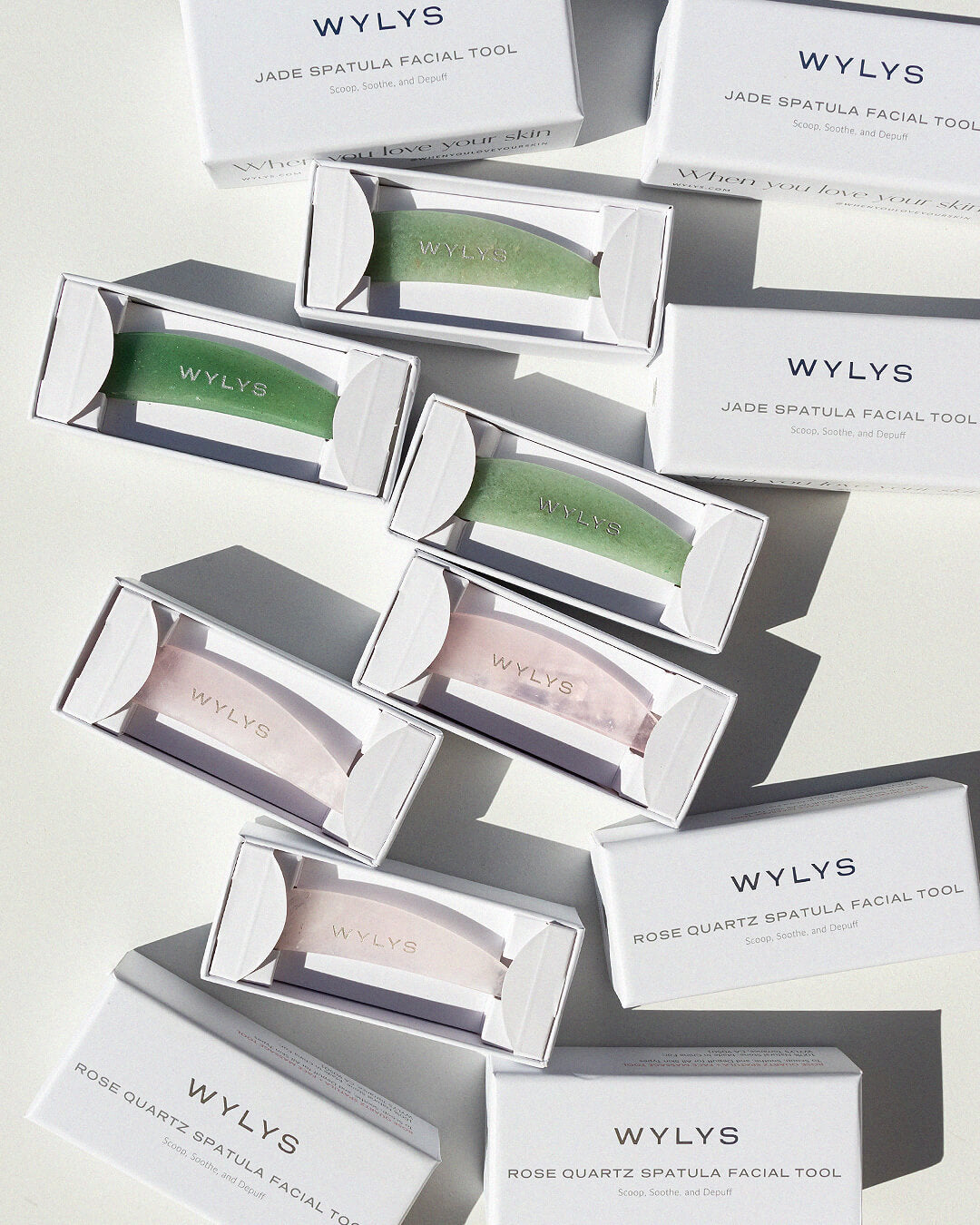 OHLOLLY Korean Skincare Online Shop WYLYS Rose Quartz and Jade Spatula Facial Tool Facial Tool to Scoop, Soothe, and Depuff 100% Natural Stone, Massage, Ergonomic Skincare Spatula to use with Creams & Balms. Gift-friendly.