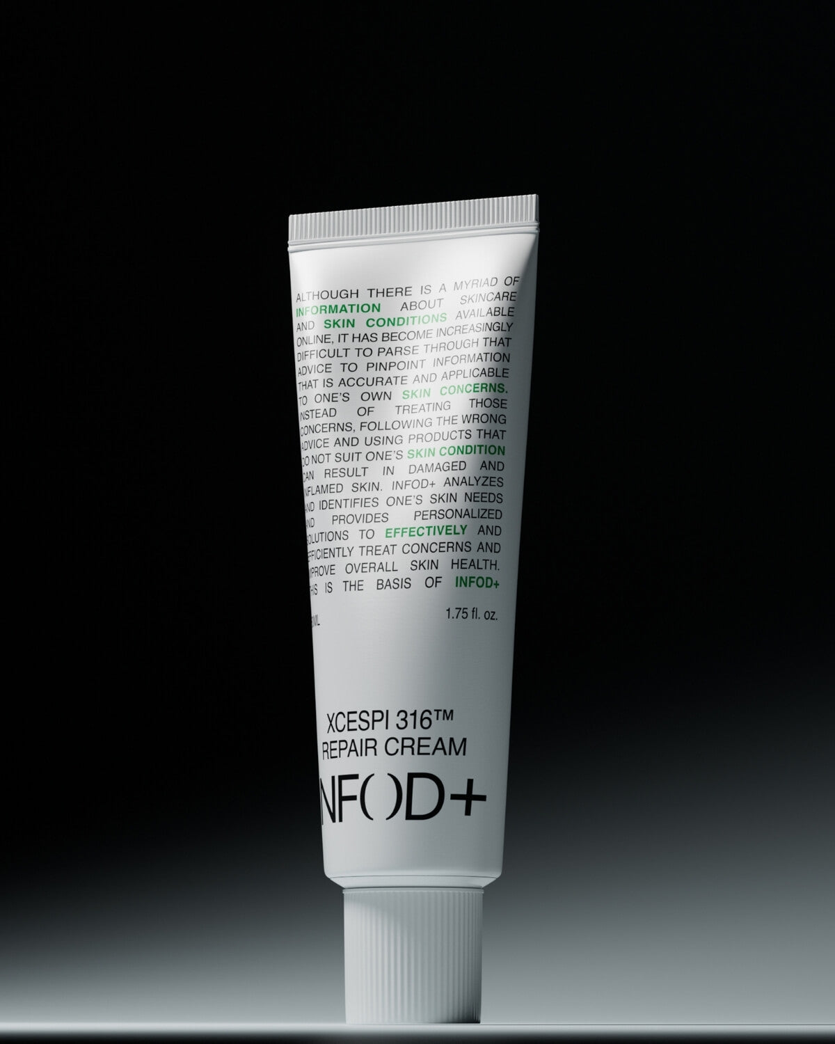 The XCESPI 316™ Repair Cream tube is vertically centered against a dark background, highlighting the text printed on its surface.