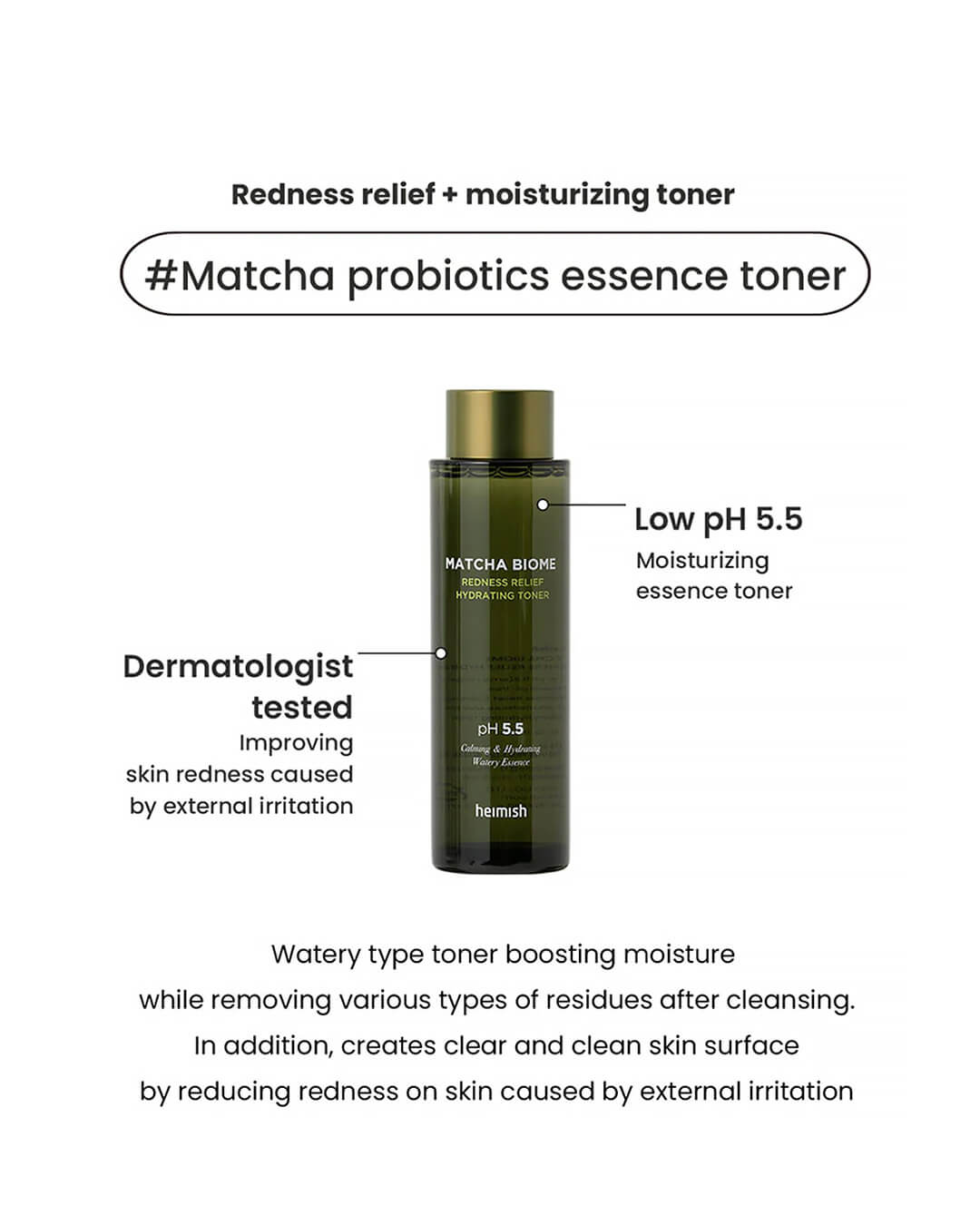 Heimish Matcha Biome Redness Relief Hydrating Toner low pH 5.5 Ohlolly Korean Skincare