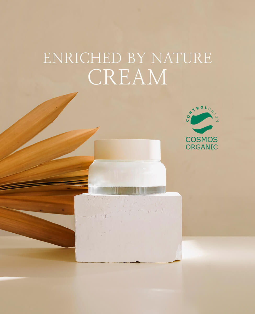 Sioris Enriched by Nature Cream jar detail with natural organic ingredients