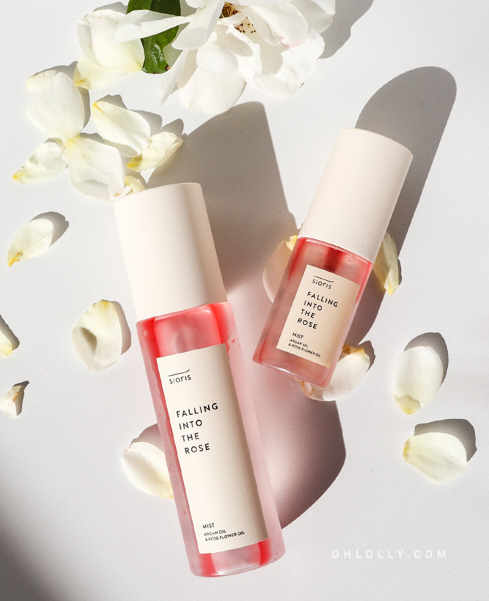 Sioris Falling Into The Rose Mist in two different sized bottles showing hydrating facial mist