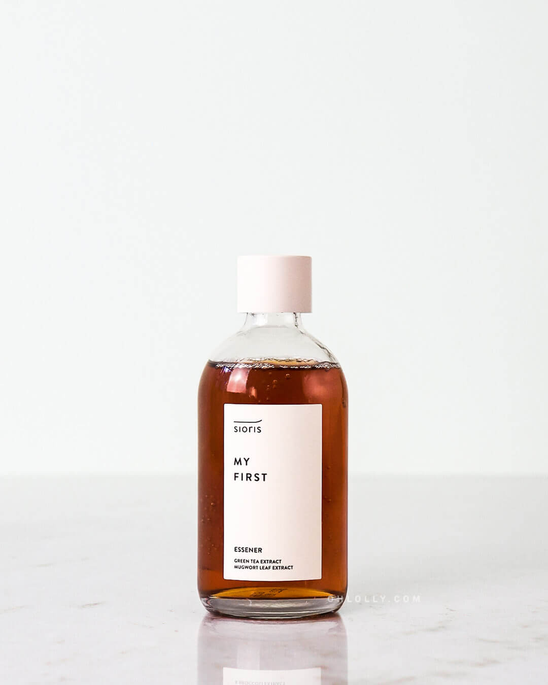 Sioris My First Essener bottle with organic green tea extract on white background