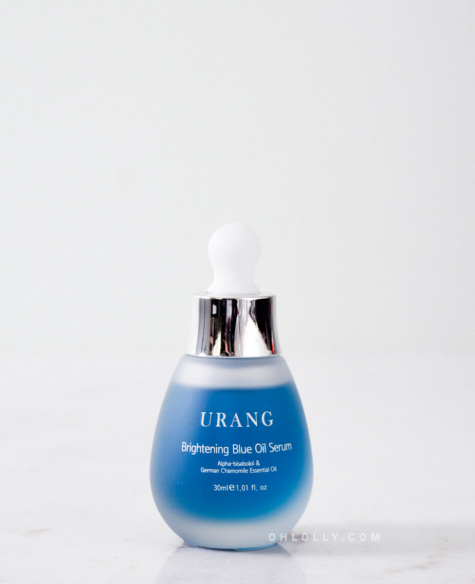 Urang Brightening Blue Oil Serum, a blue-tinted facial oil that brightens and conditions dull skin.