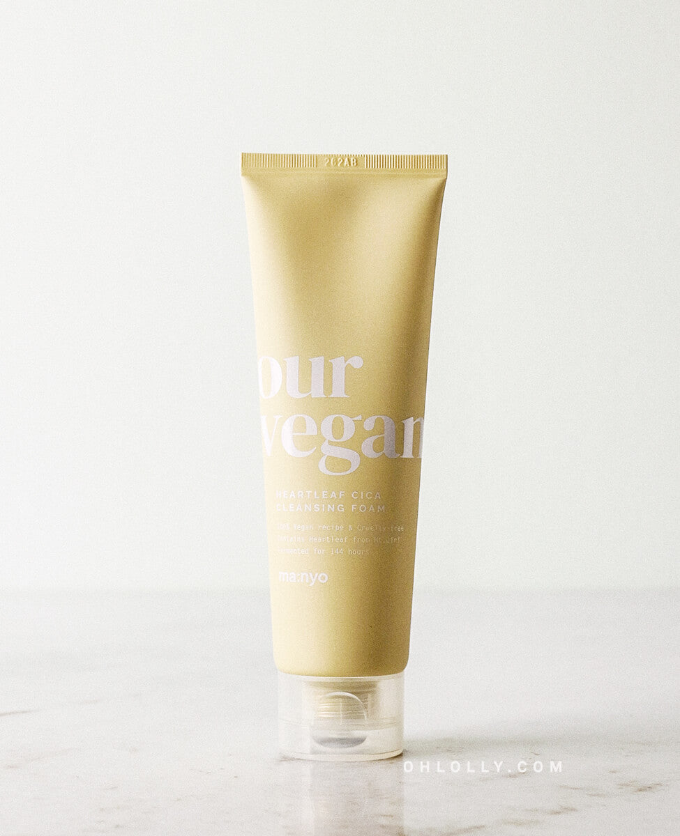 ma:nyo Our Vegan Heartleaf Cica Cleansing Foam_Low pH Vegan Foam Cleanser, front, table top, hero image