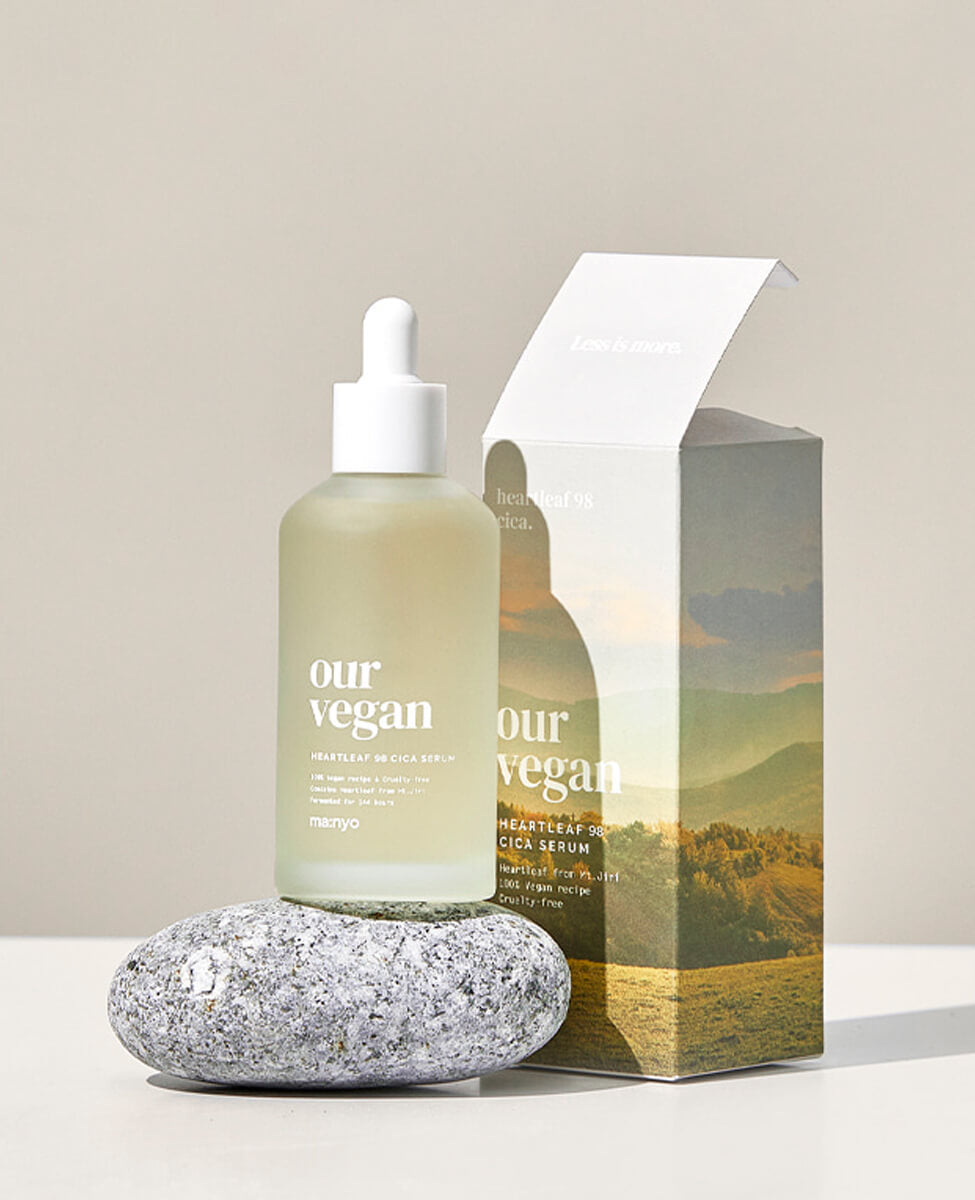 ma:nyo Our Vegan Heartleaf 98 Cica Serum_Low pH Serum for Sensitive Skin, product box, product front
