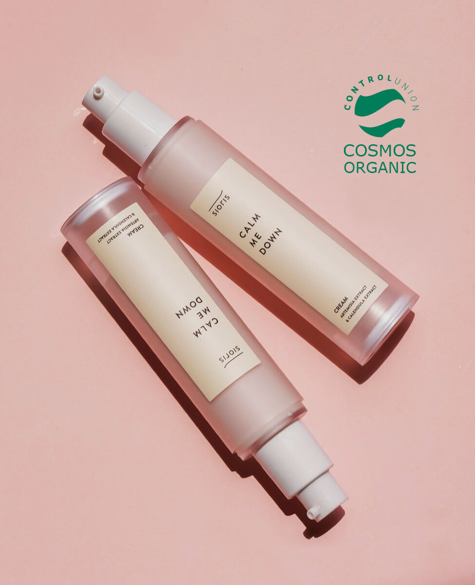 Sioris Calm Me Down Cream with certified organic ingredients making a rich nourishing formula with ceramide NP