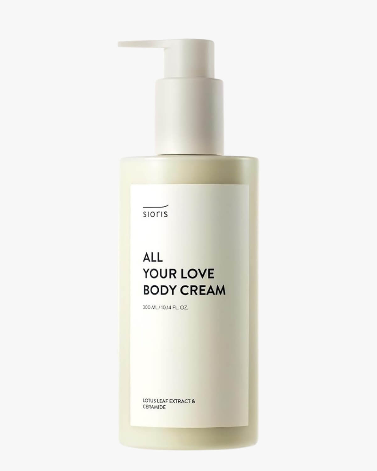 Sioris All Your Love Body Cream pump bottle with ceramide on a clean white background.
