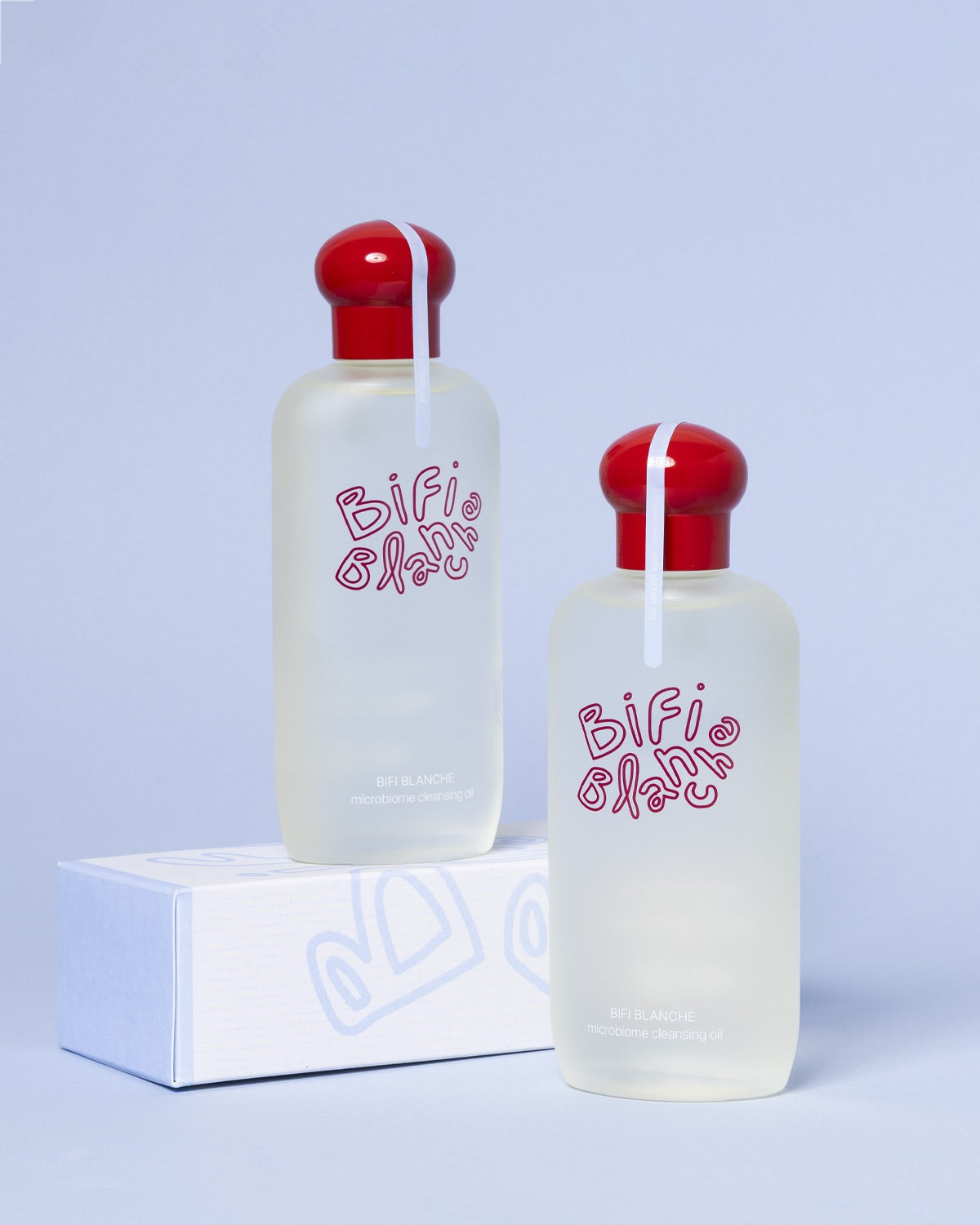 Two bottles of Bifi Blanche Microbiome Cleansing Oil displayed on a product box.