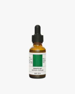 Front view of the INFOD+ CMAPS Repair Serum bottle, featuring a clear dropper and a light green or yellow serum on a white background.