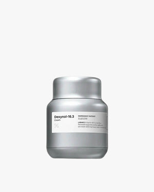 Studio shot of the Percent Science Dexynol-16.3 Cream in its short, rounded, silver metallic jar. The label lists the product name and key ingredient information.