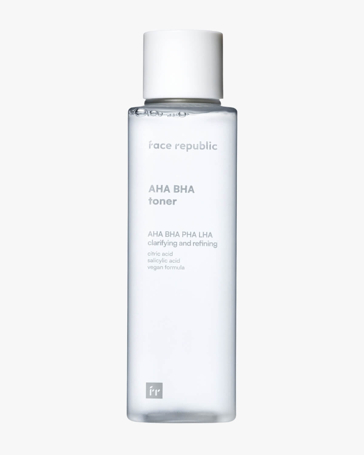 Front view of the 160ml bottle of Face Republic AHA BHA Toner for clarifying and refining skin.