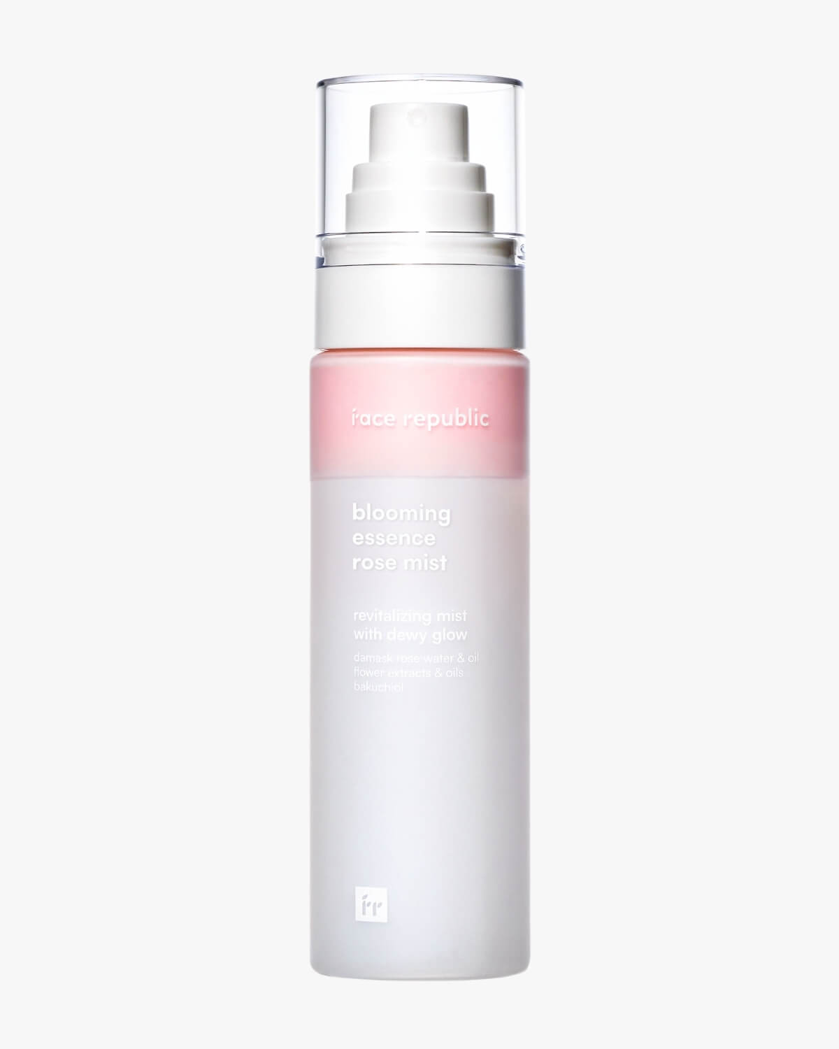Studio shot of Face Republic Blooming Essence Rose Mist revitalizing face spray.