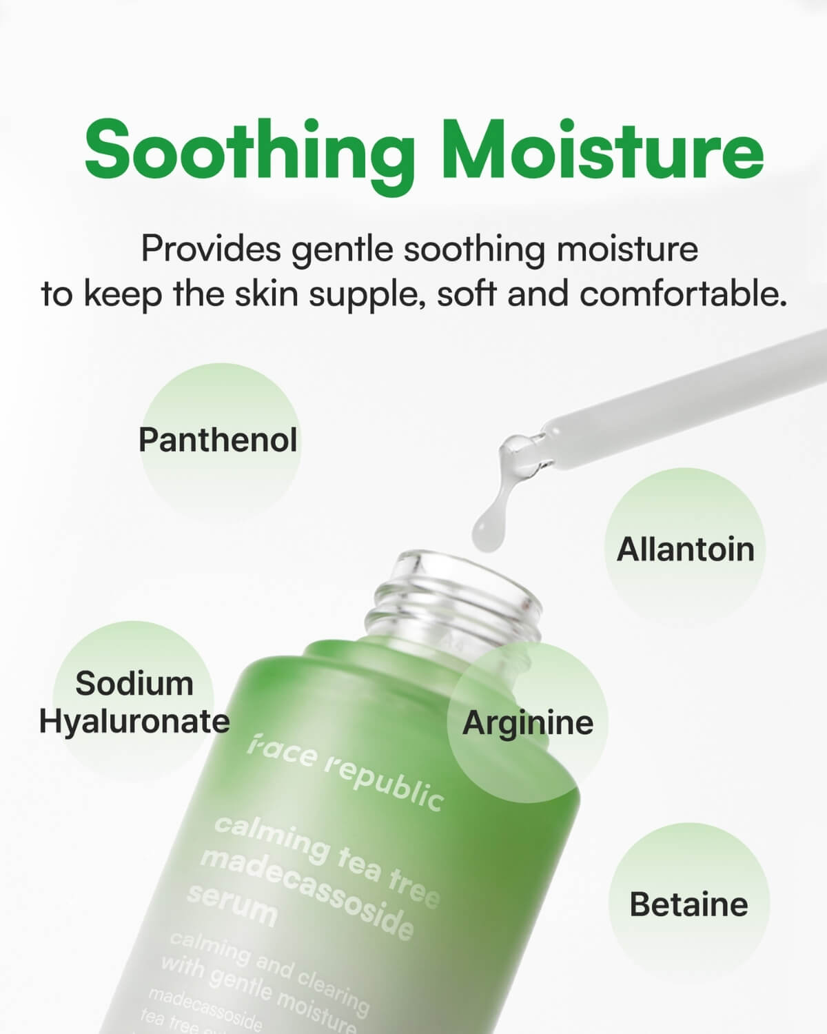 Key ingredients of Face Republic serum: Panthenol, Allantoin, Sodium Hyaluronate, Arginine, and Betaine.