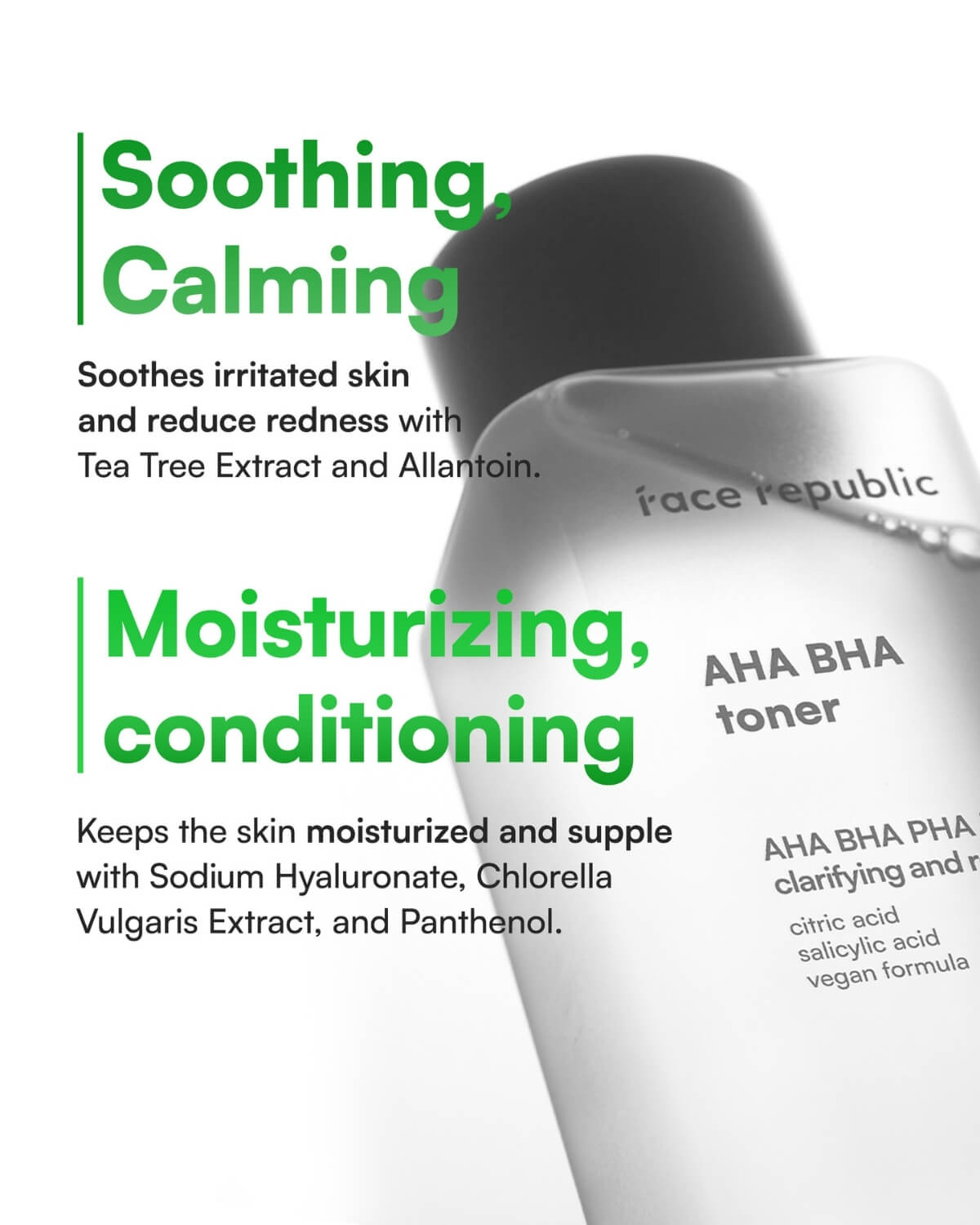 Soothing and moisturizing benefits with Tea Tree Extract, Allantoin, and Sodium Hyaluronate.