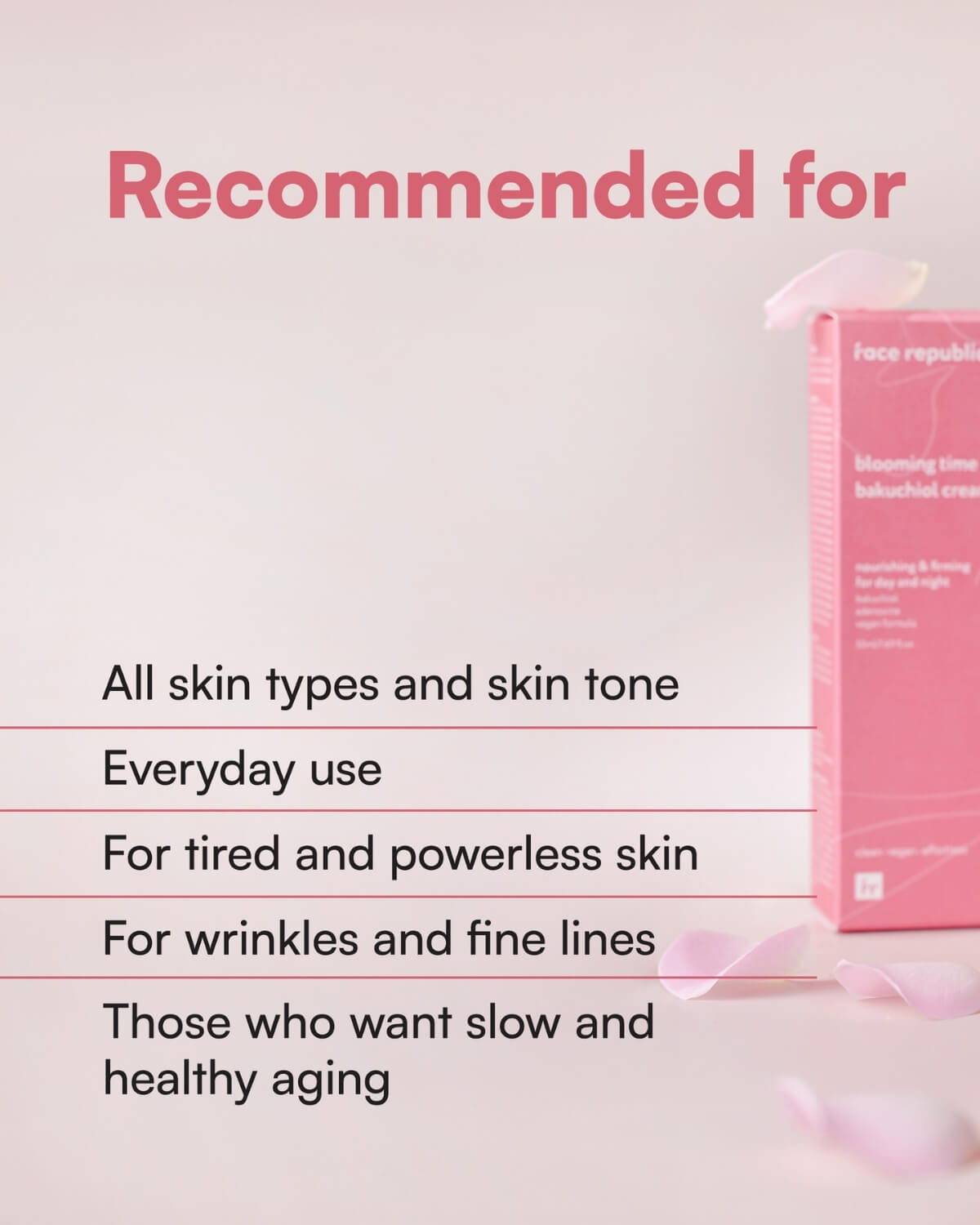 Recommended use for Face Republic Bakuchiol Cream: wrinkles, fine lines, and healthy aging.